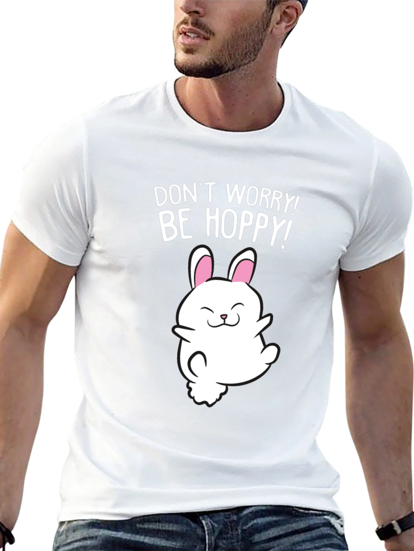 Dont Worry Be Hoppy! Easter Bunny Graphic Tee