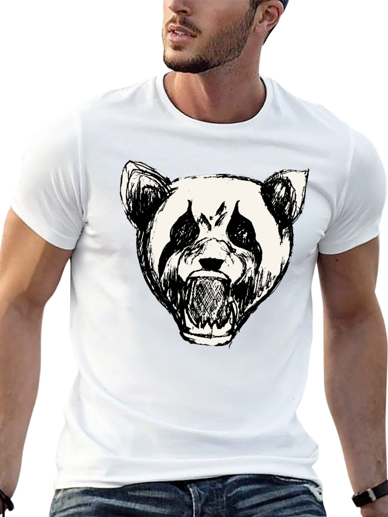 Mens Black Panda Graphic Print T-Shirt