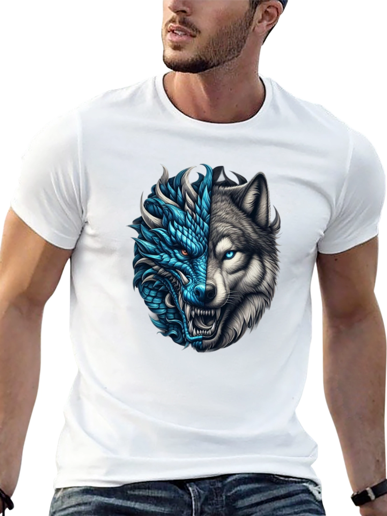 Dragon Wolf Graphic Tee - Black T-Shirt