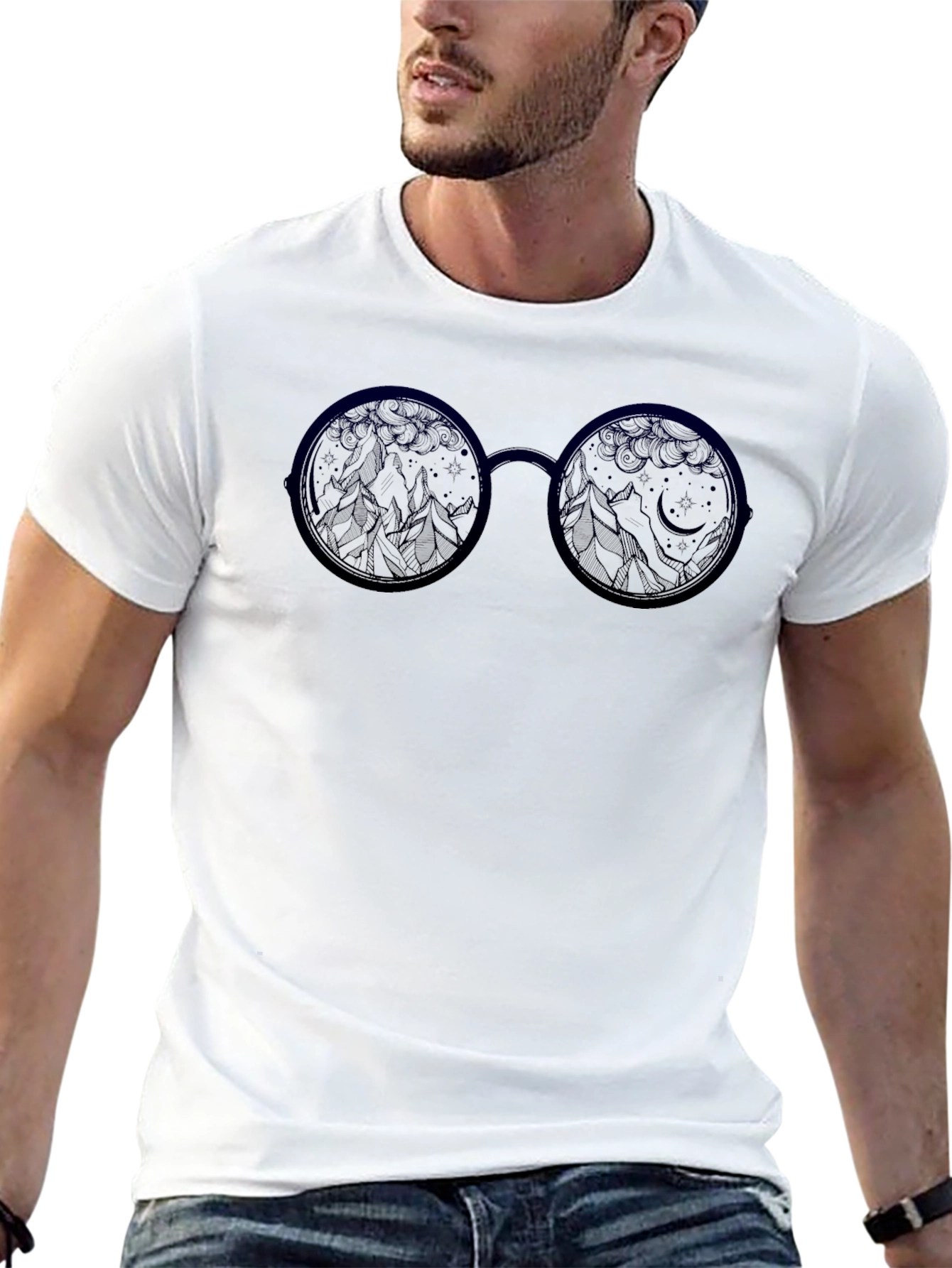 Night Sky Glasses Graphic Tee - Soft Cotton Blend