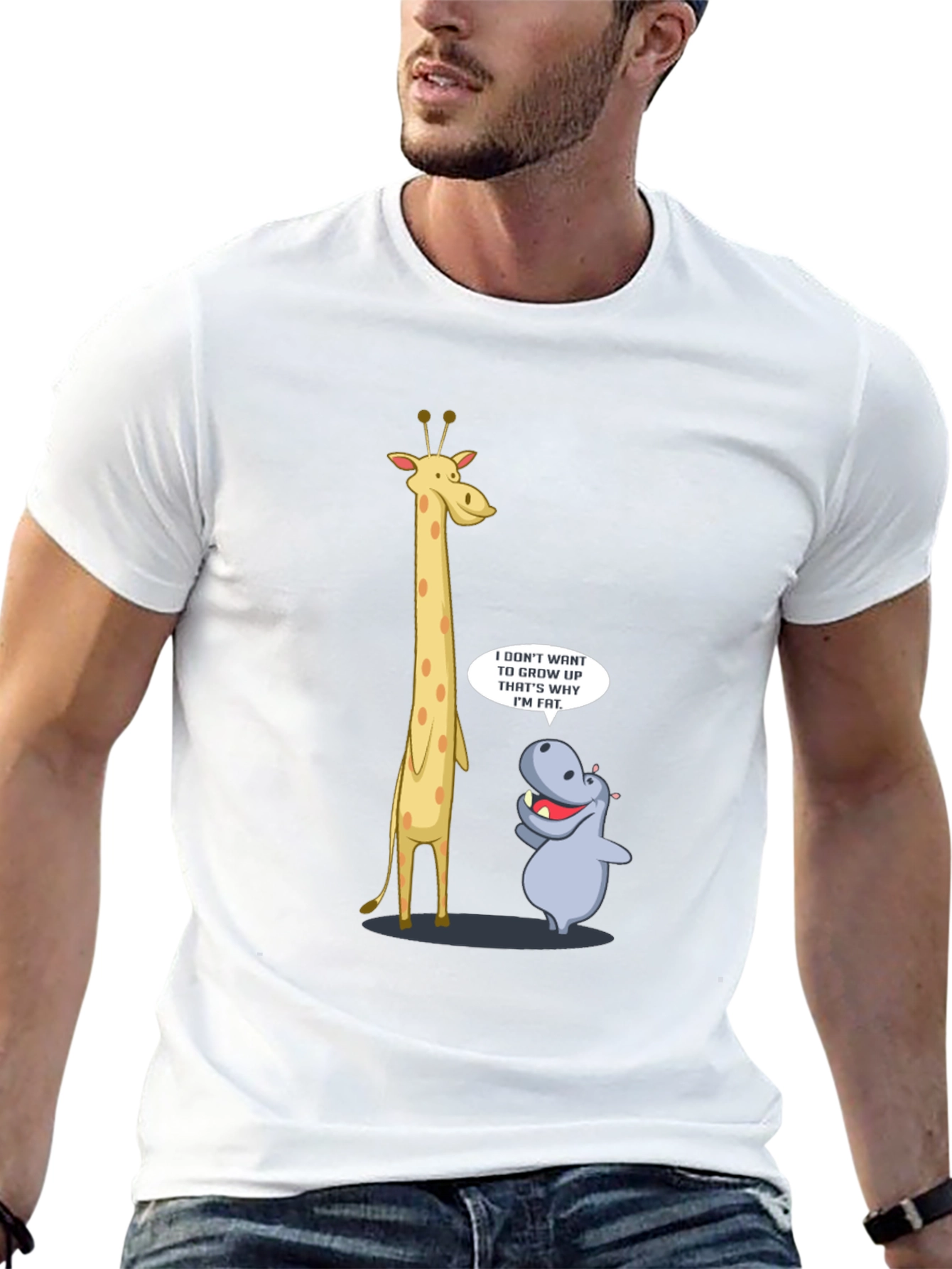 Funny Giraffe & Hippo Graphic T-Shirt