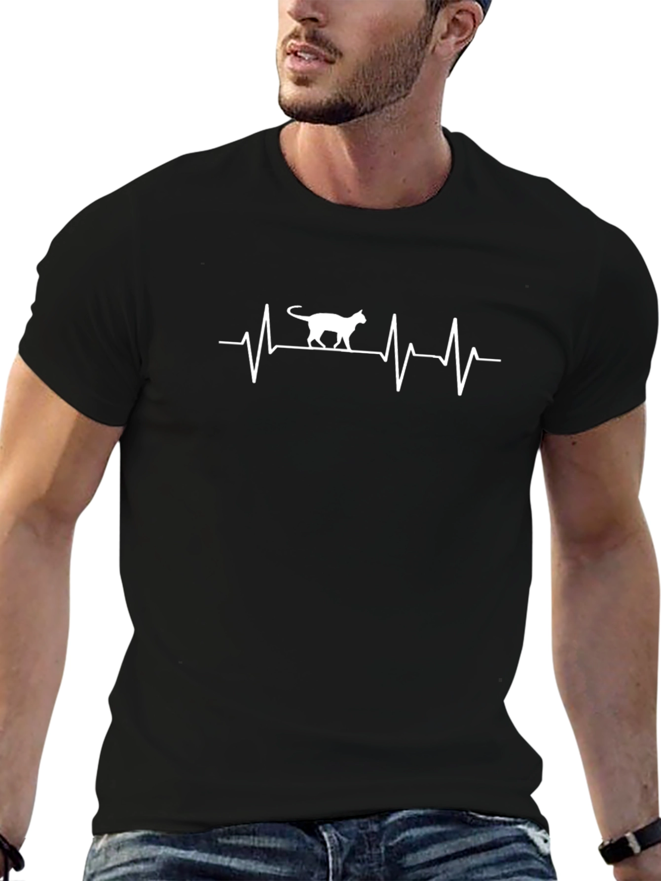 Cat Lover ECG Heartbeat Graphic T-Shirt