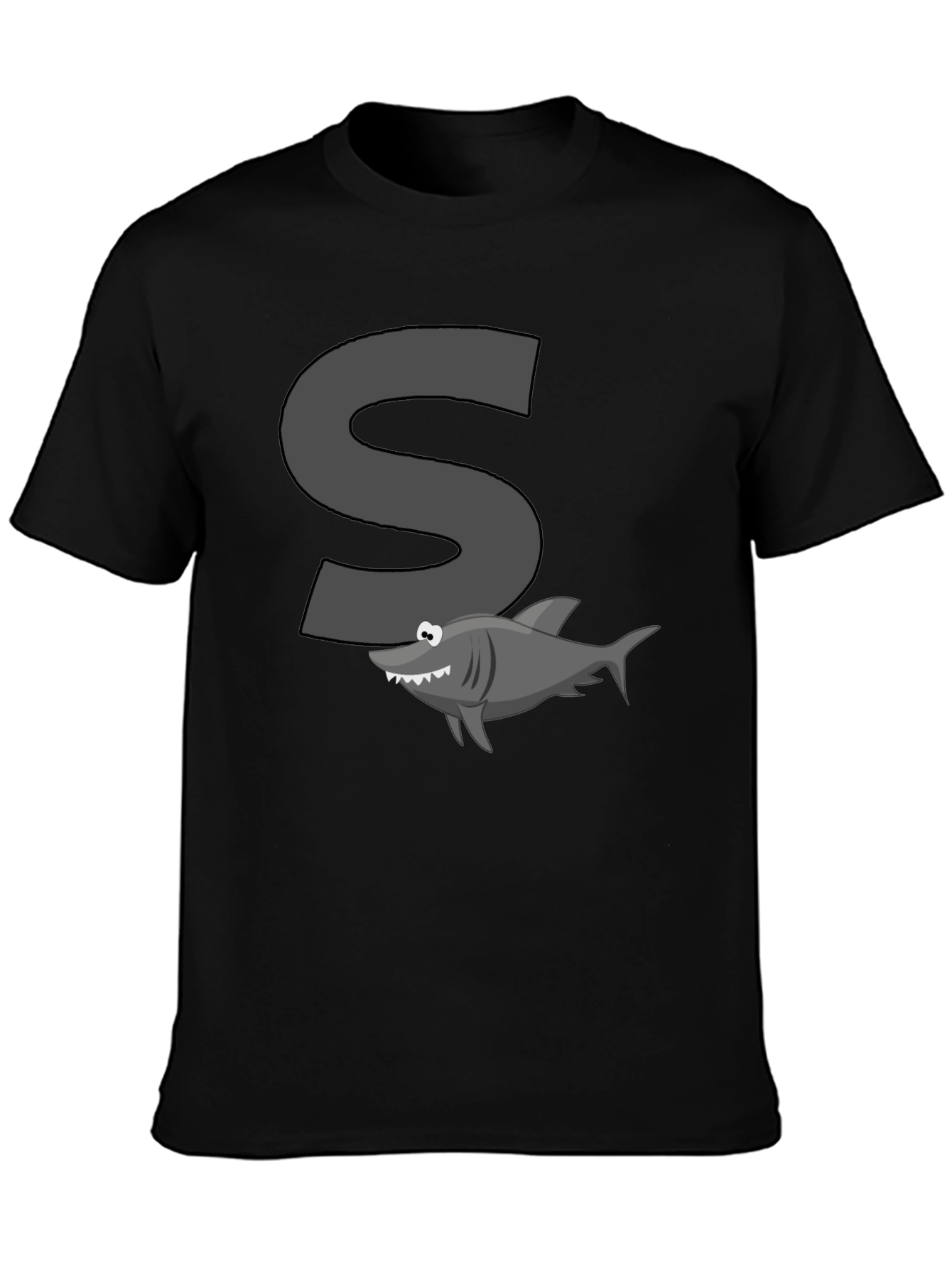 Shark S Letter Cartoon Black T-Shirt
