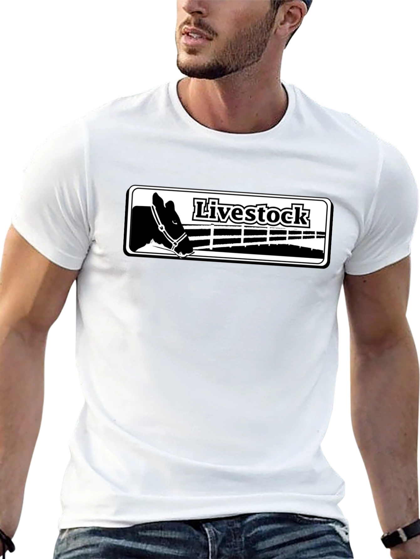 Livestock Horse Tee - Black Graphic Print T-Shirt
