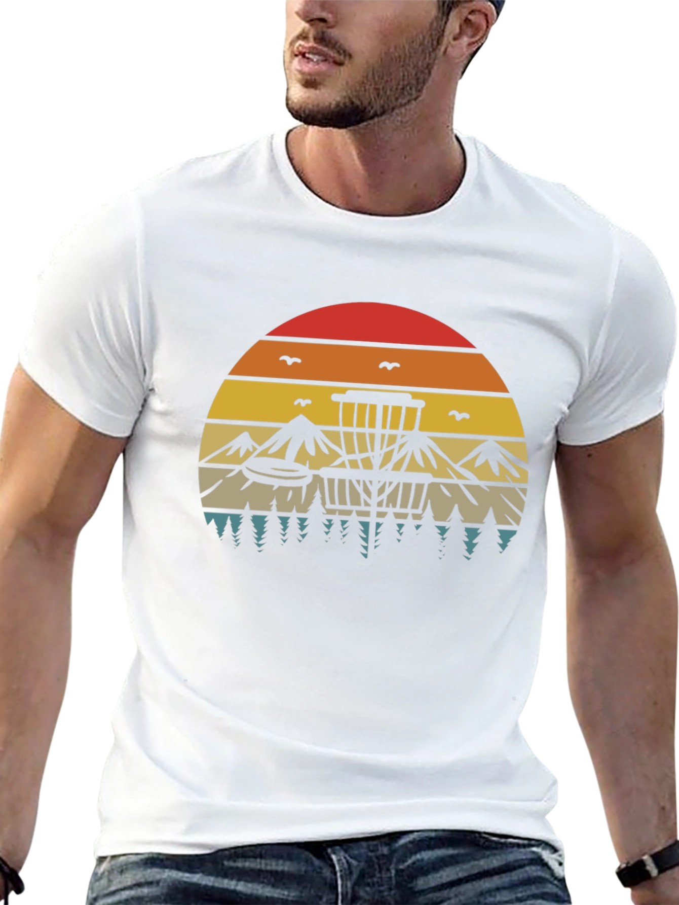 Retro Disc Golf T-Shirt - Sunset Design