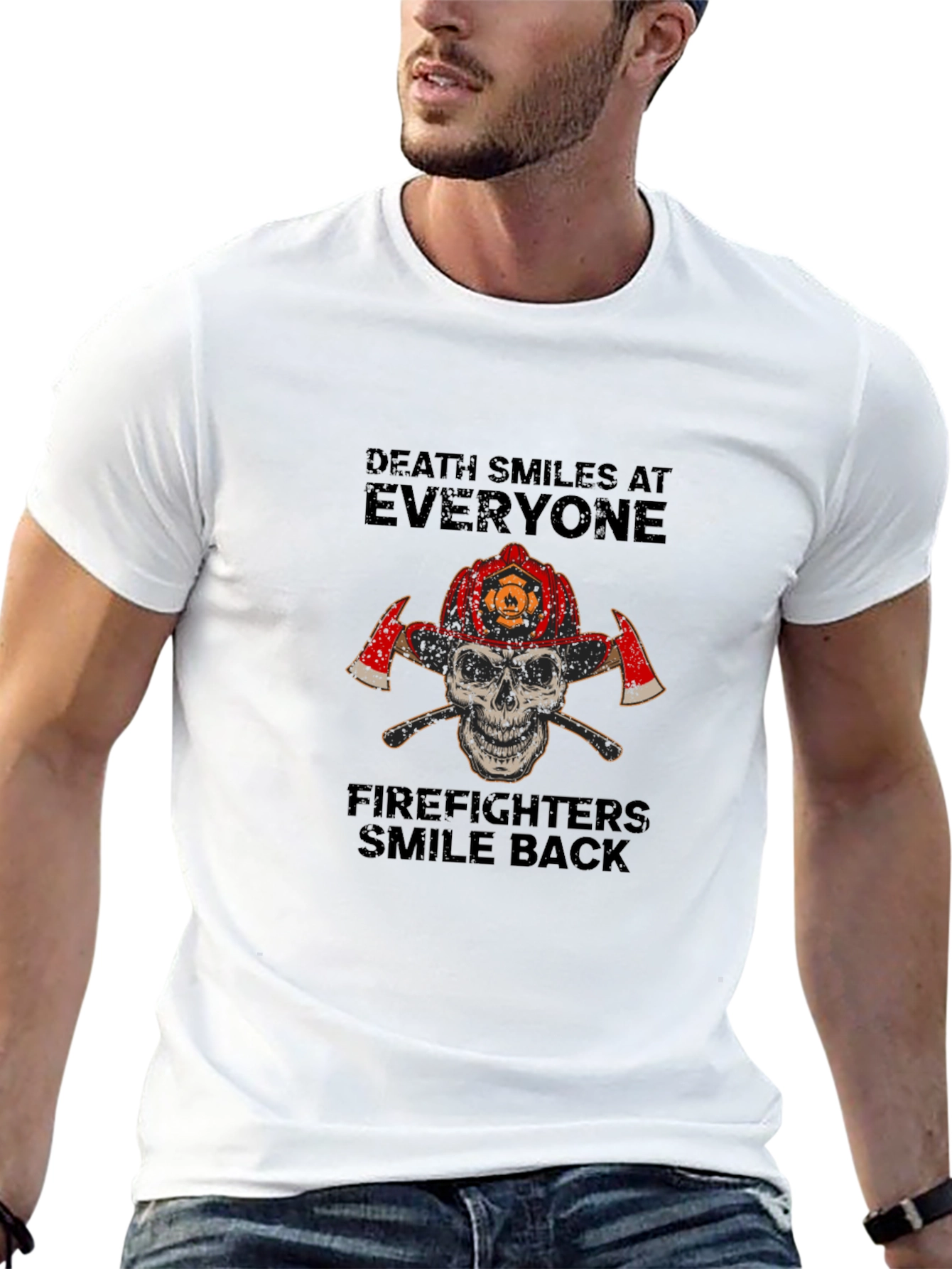 Firefighter Skull Graphic T-Shirt