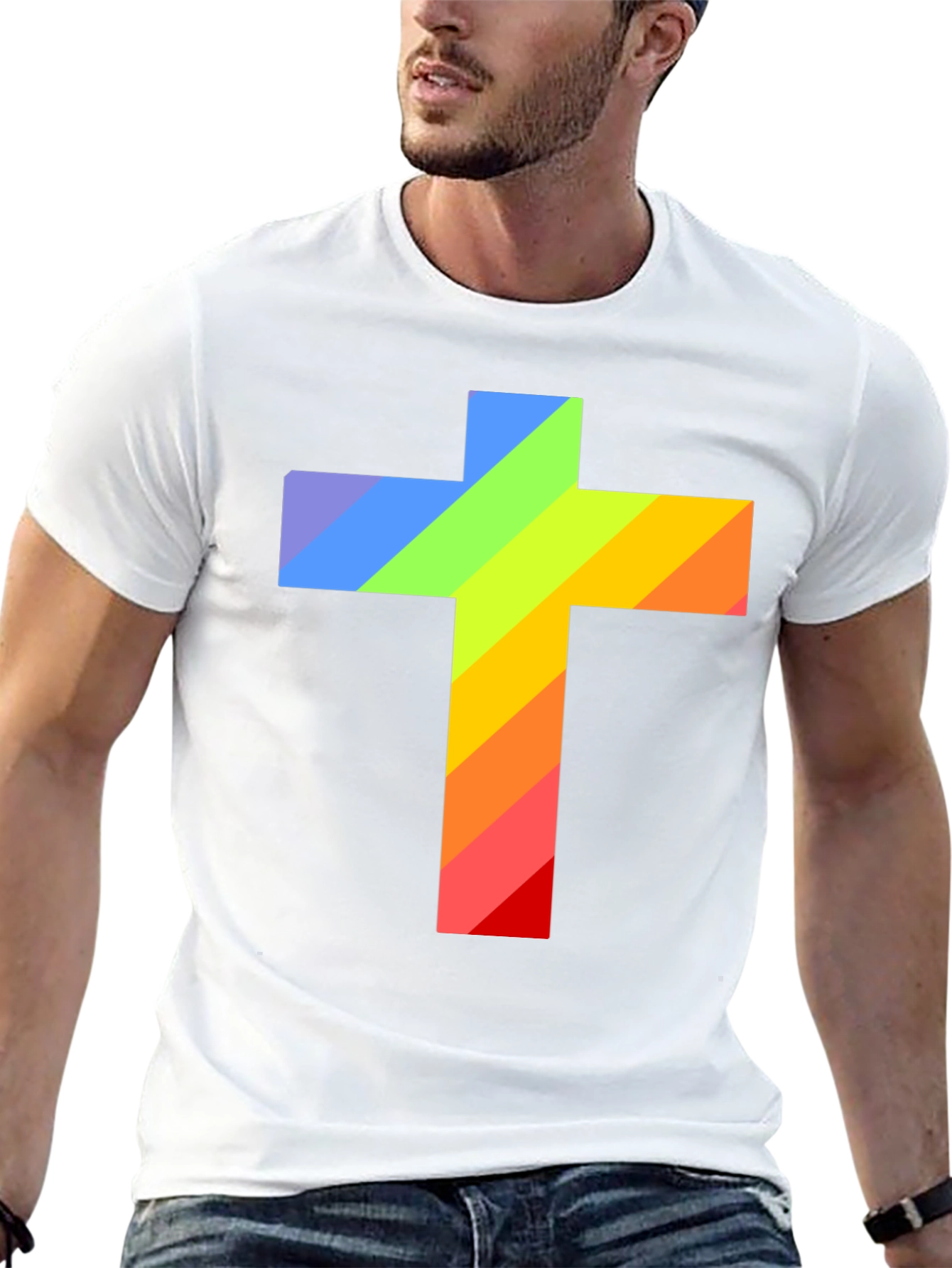 Rainbow Cross Graphic Black T-Shirt