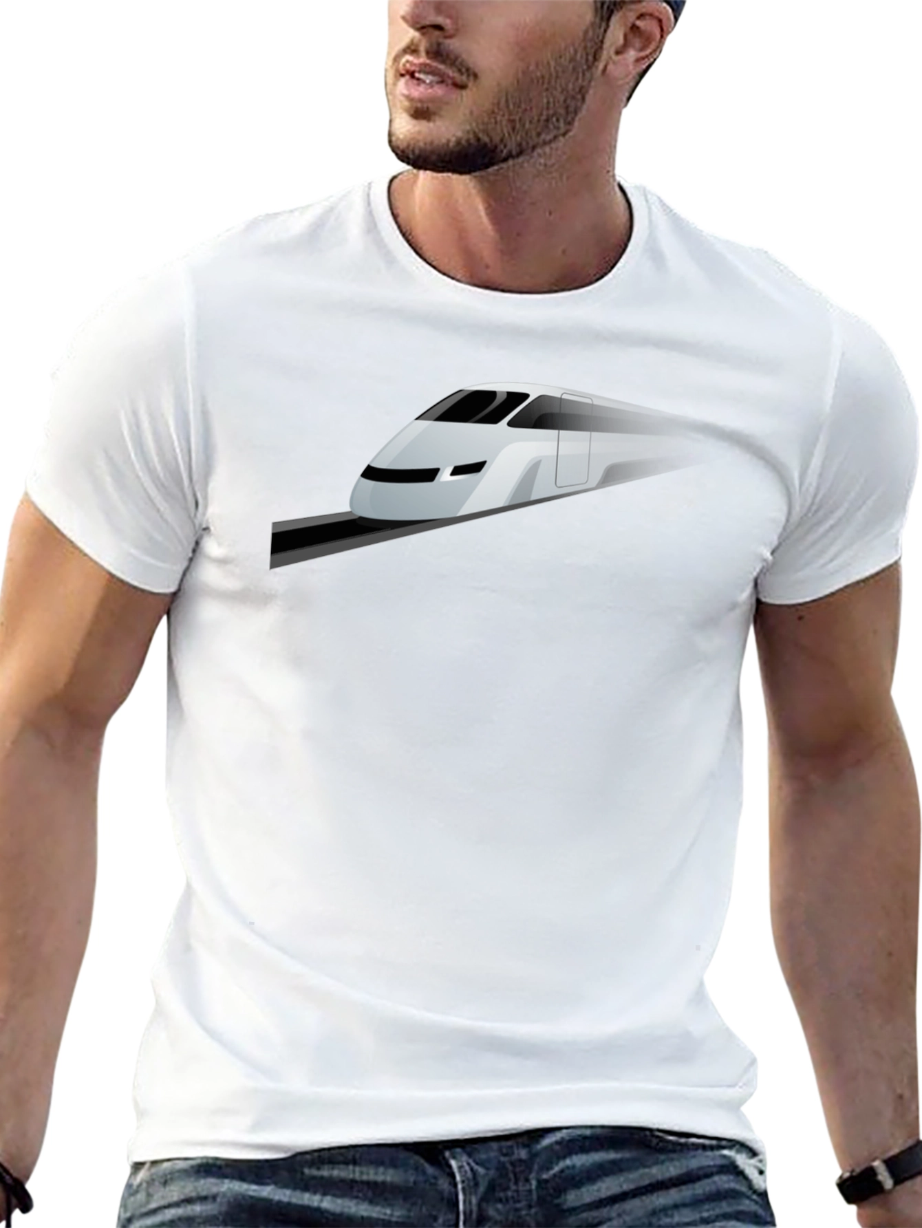 Modern Train Graphic Tee - Black Cotton Blend