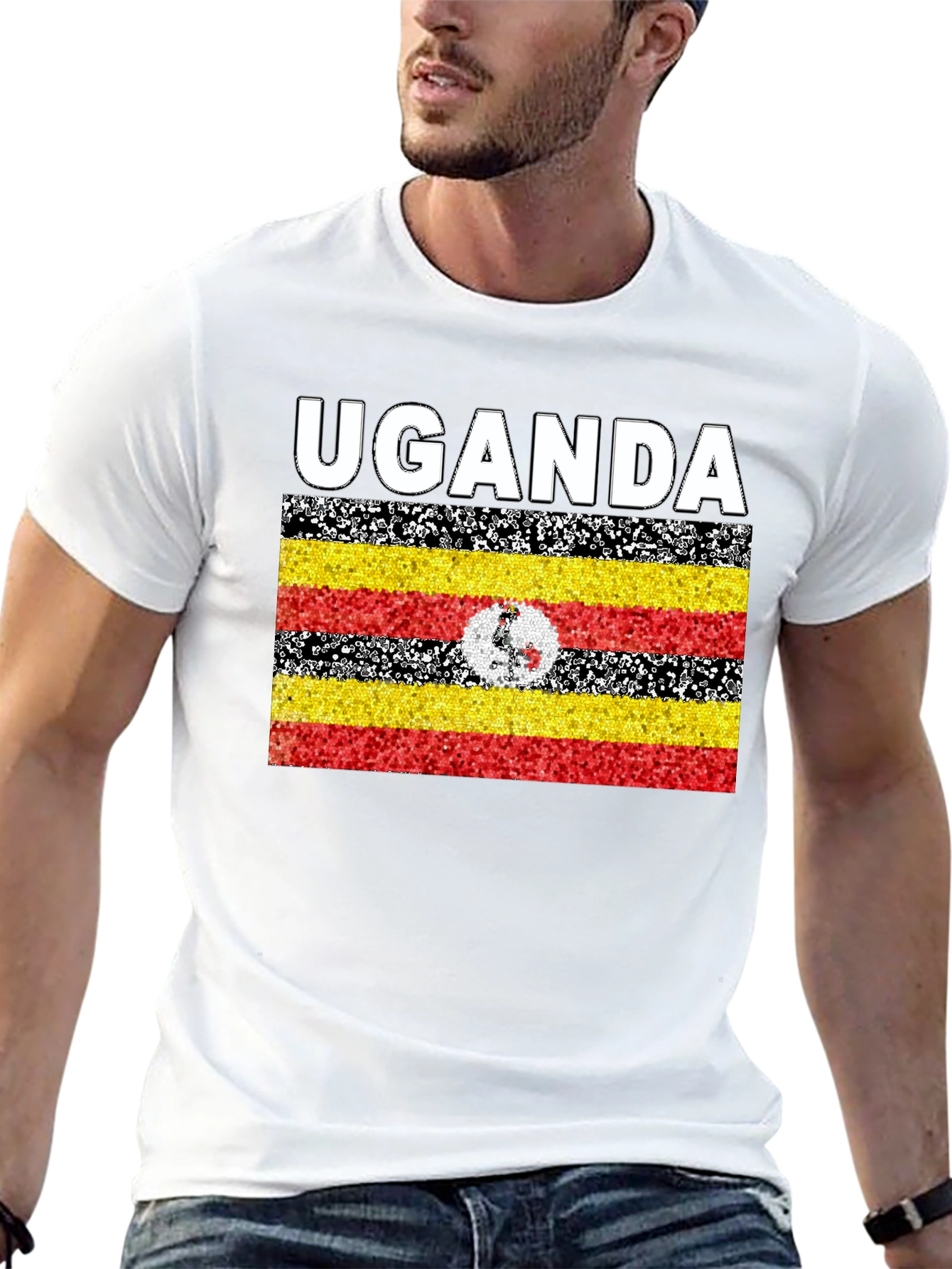 Uganda Flag Graphic T-Shirt - Black Cotton Tee