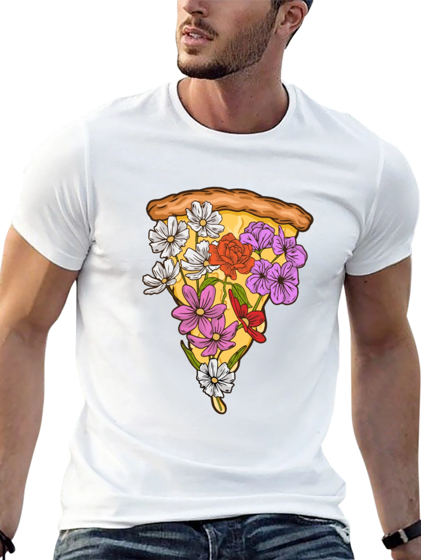Floral Pizza Slice Graphic Tee - Black