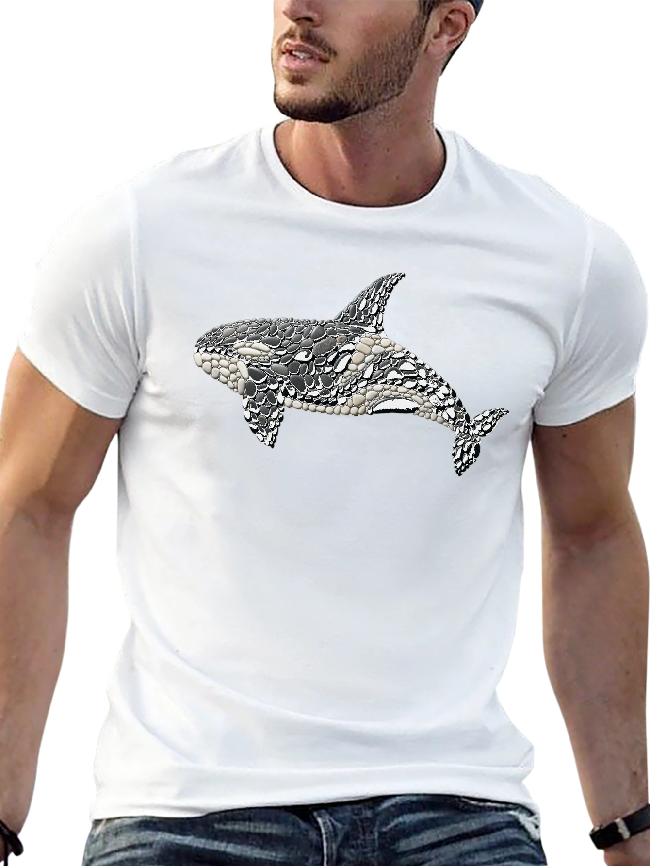 Orca Mosaic Graphic Tee - Black Cotton T-Shirt