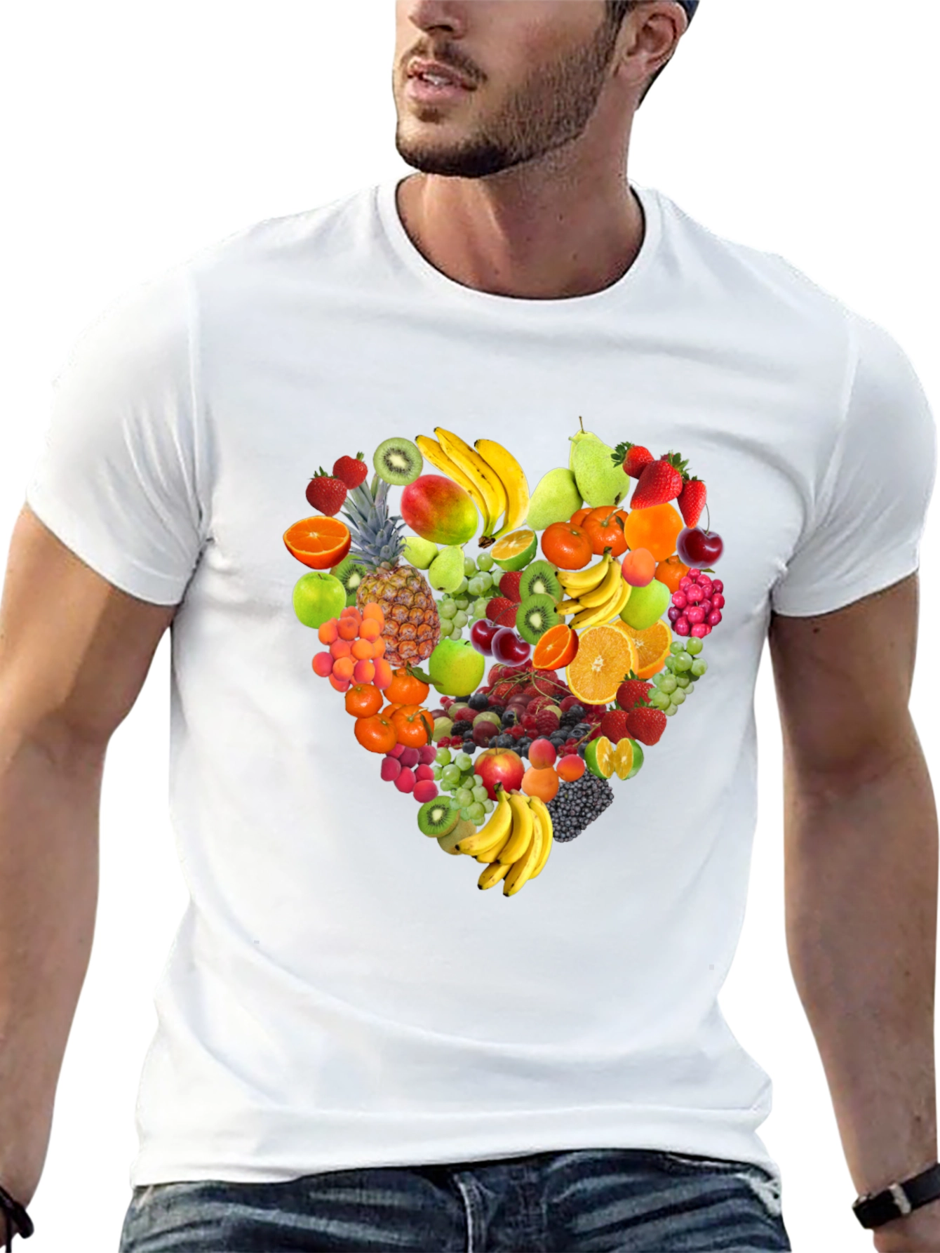 Fruit Heart Graphic Tee - Black Cotton T-Shirt
