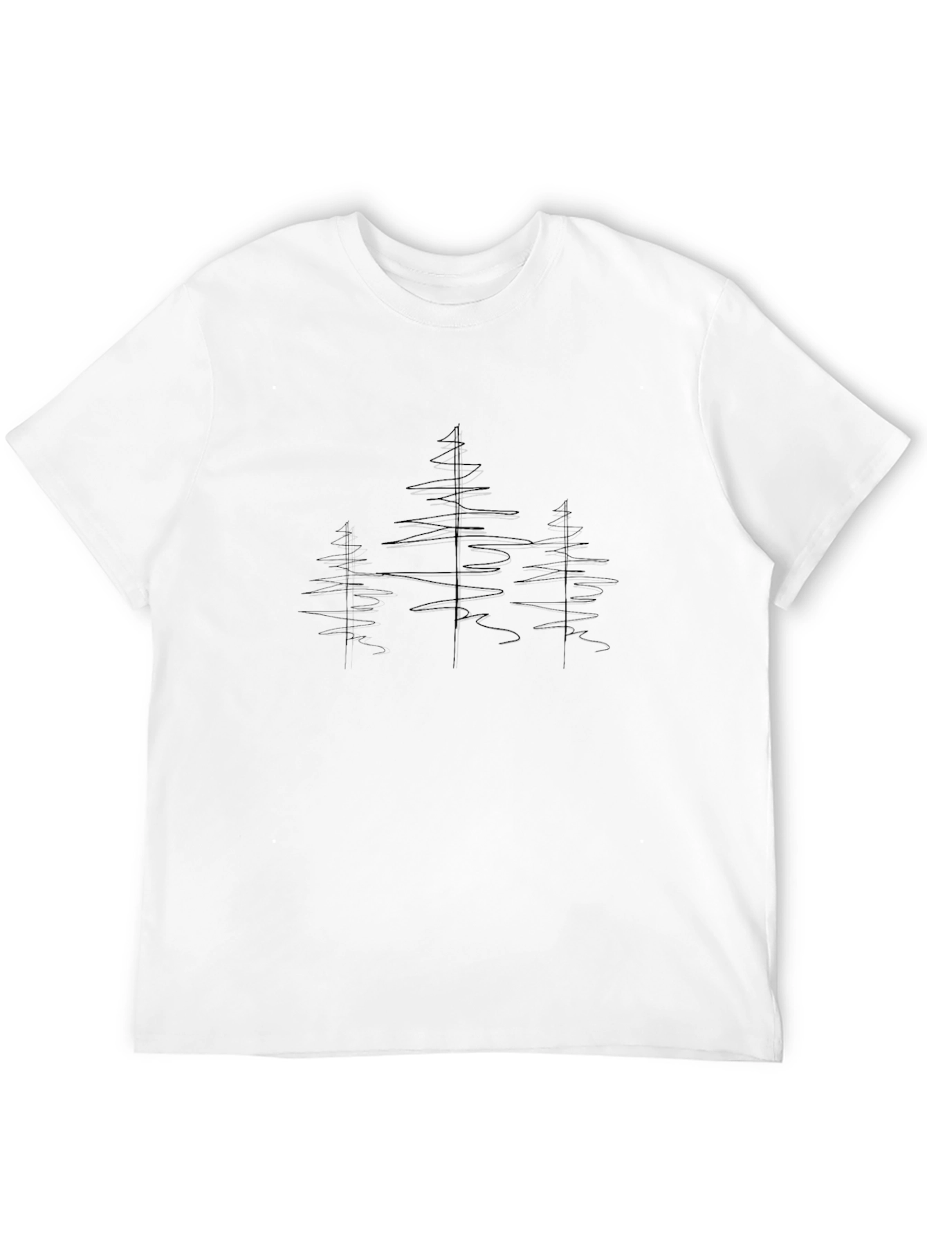 Minimalist Pine Tree Line Art Black T-Shirt