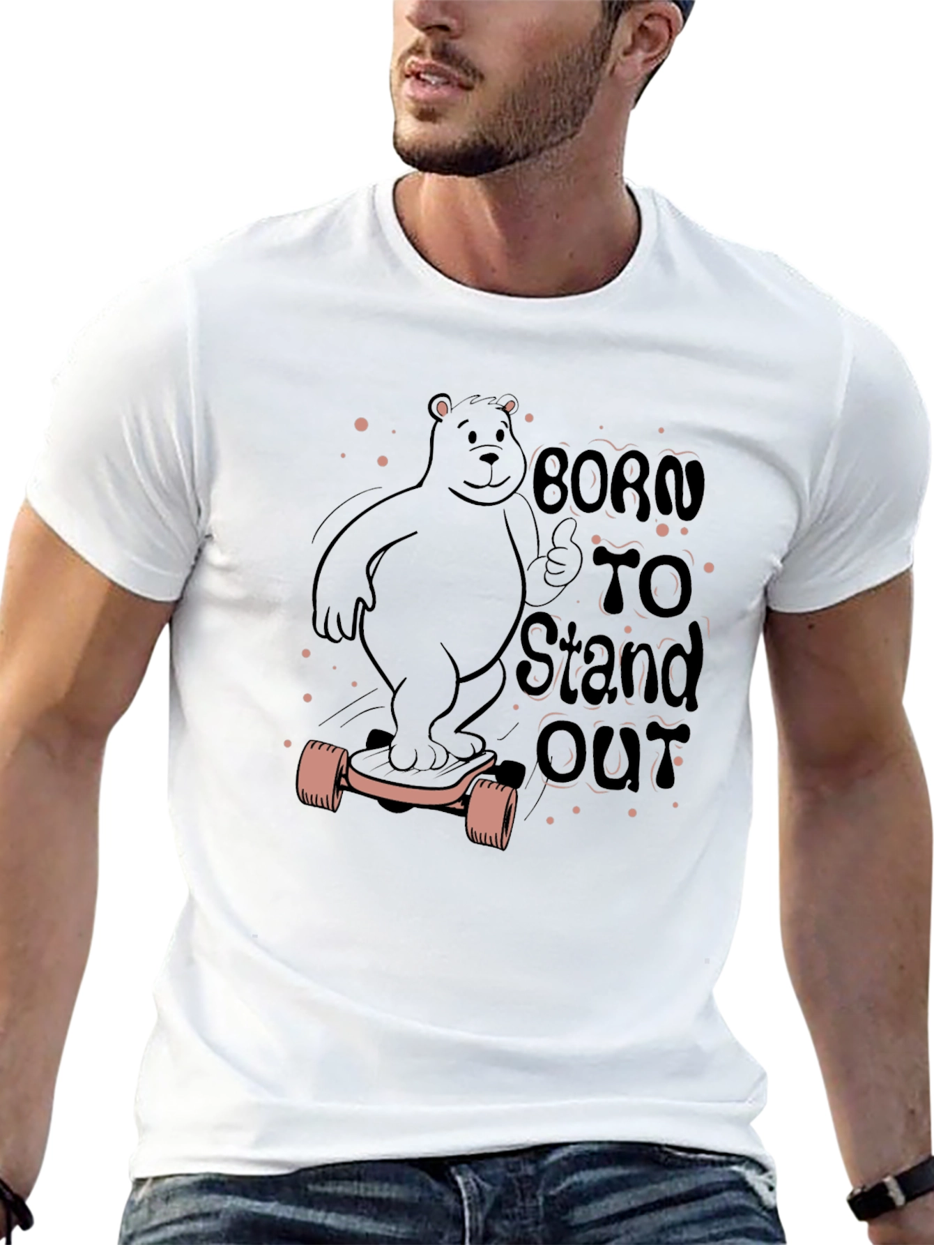 Born to Stand Out Bear Skateboard Black T-Shirt
