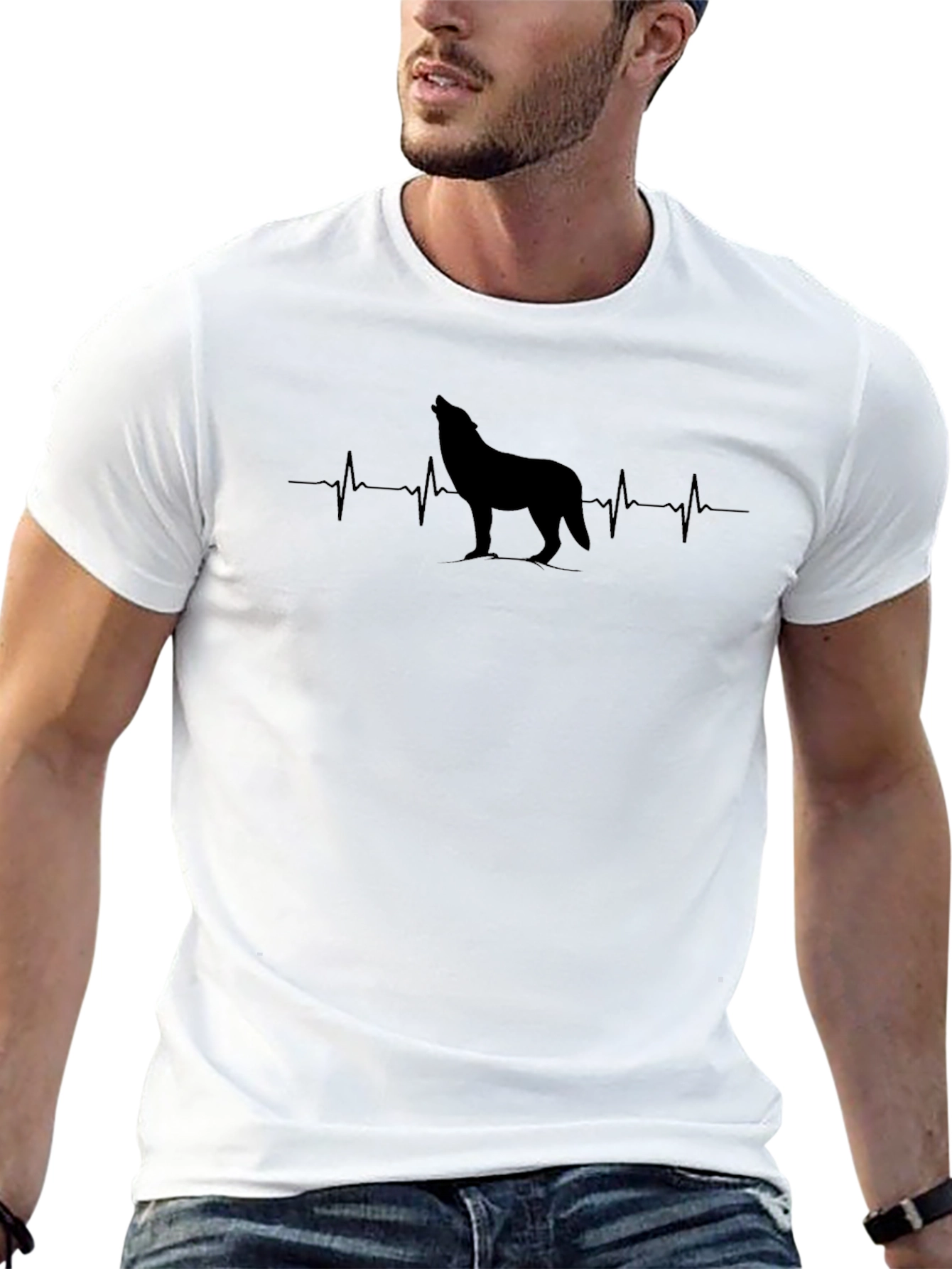 Wolf Heartbeat T-Shirt - Mens Black Graphic Tee