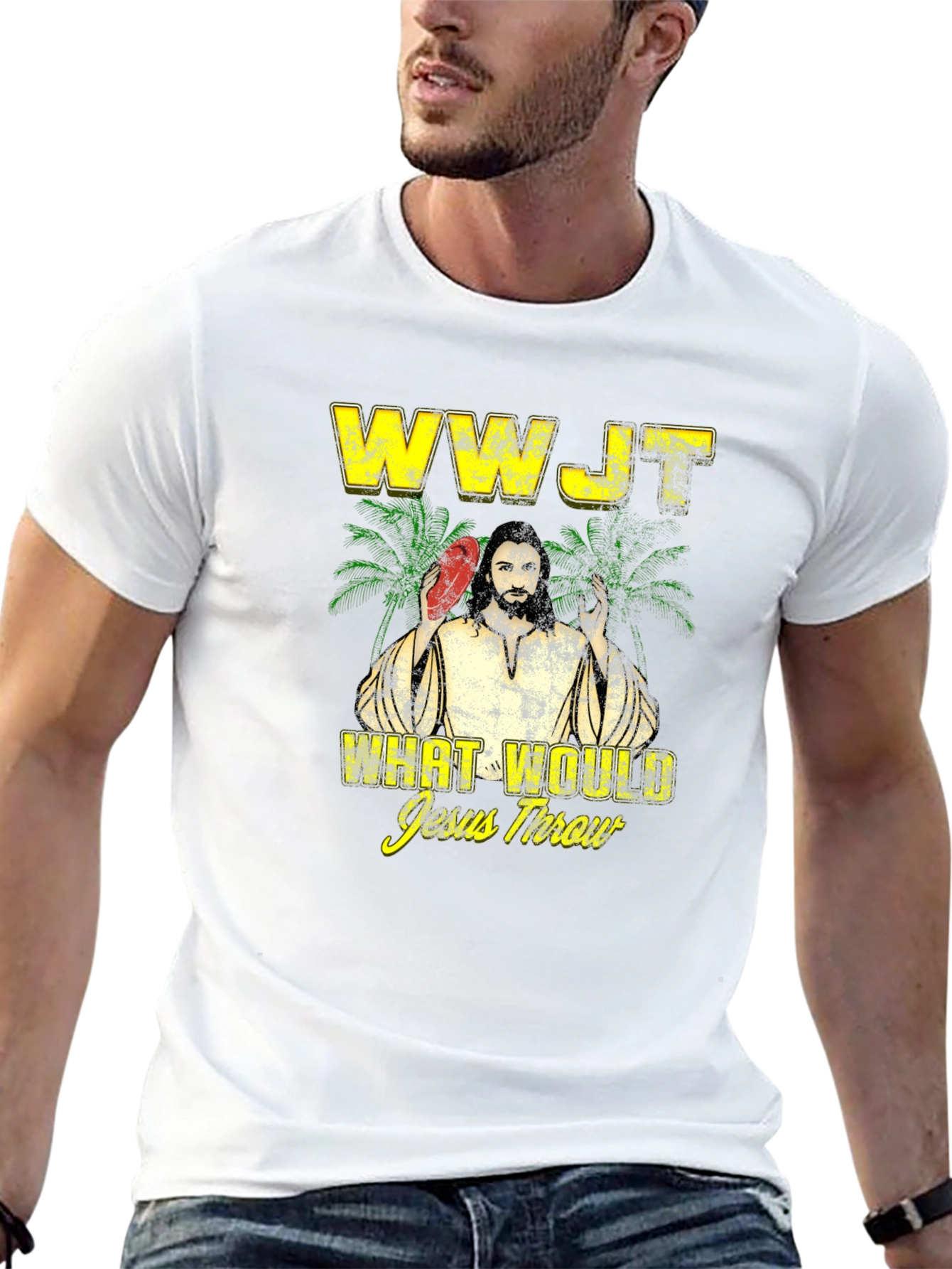 WWJT What Would Jesus Throw Black Graphic T-Shirt