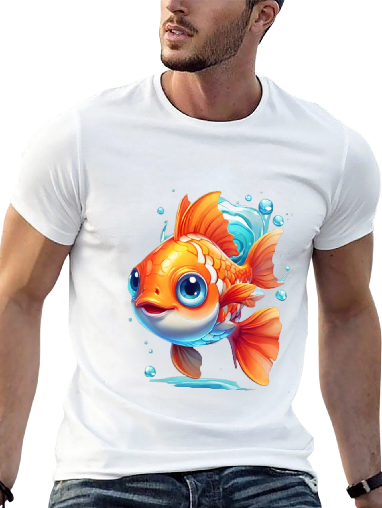 Cartoon Goldfish Graphic Tee - Black