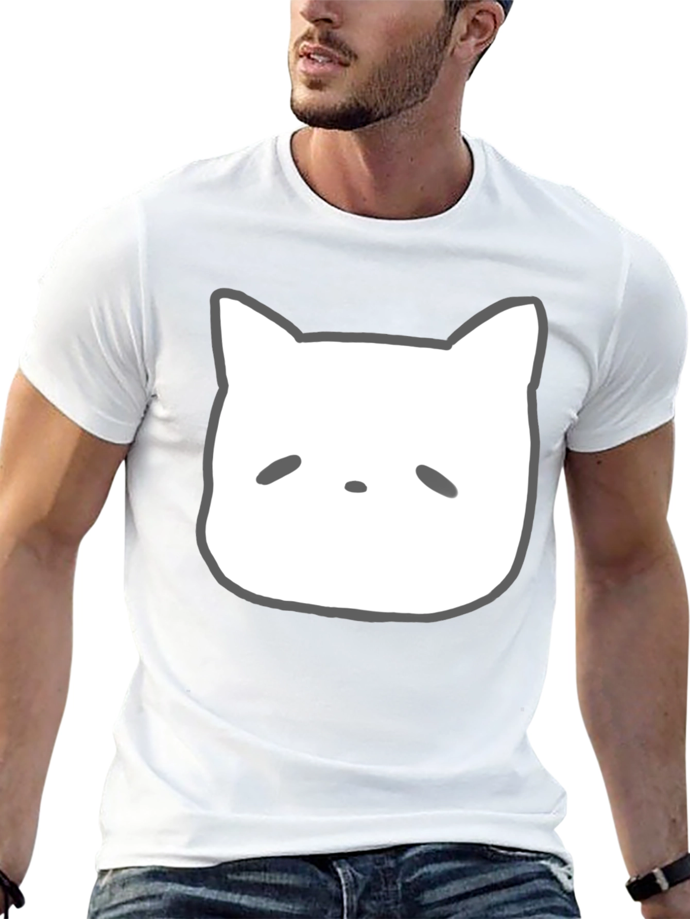 Cute Cartoon Cat Face Black T-Shirt