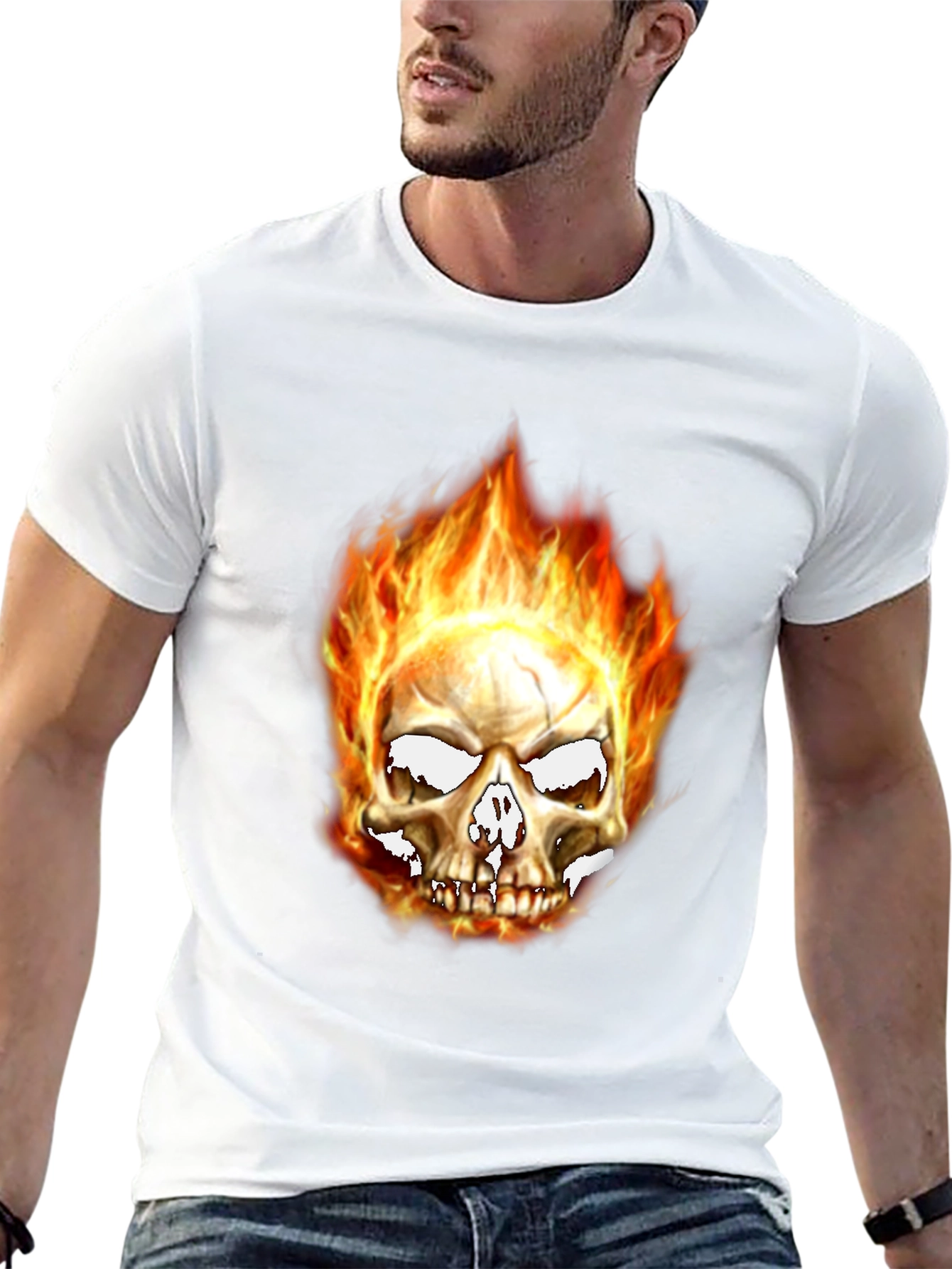 Flaming Skull Graphic Tee - Black T-Shirt