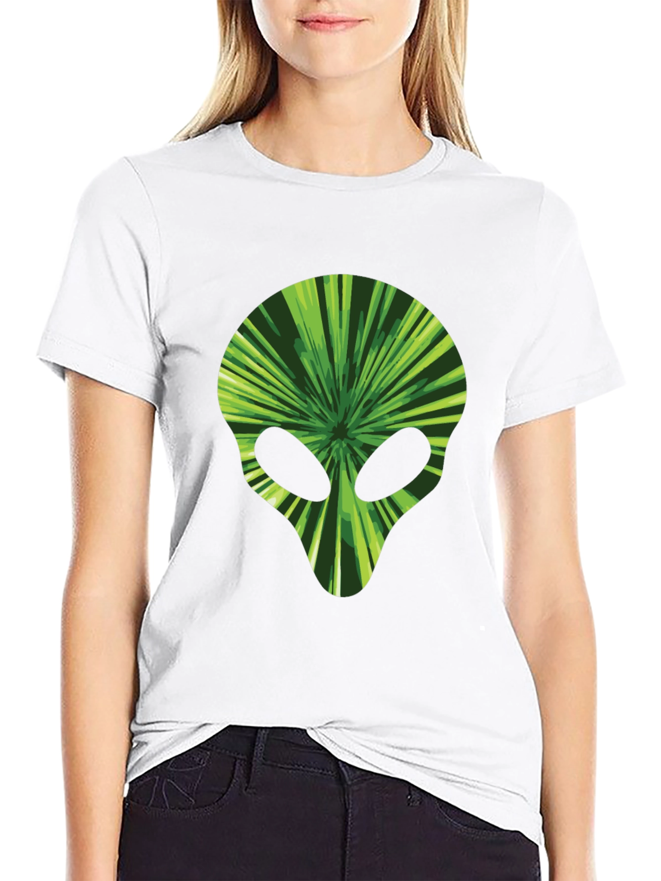 Alien Head Graphic Tee - Black Cotton T-Shirt