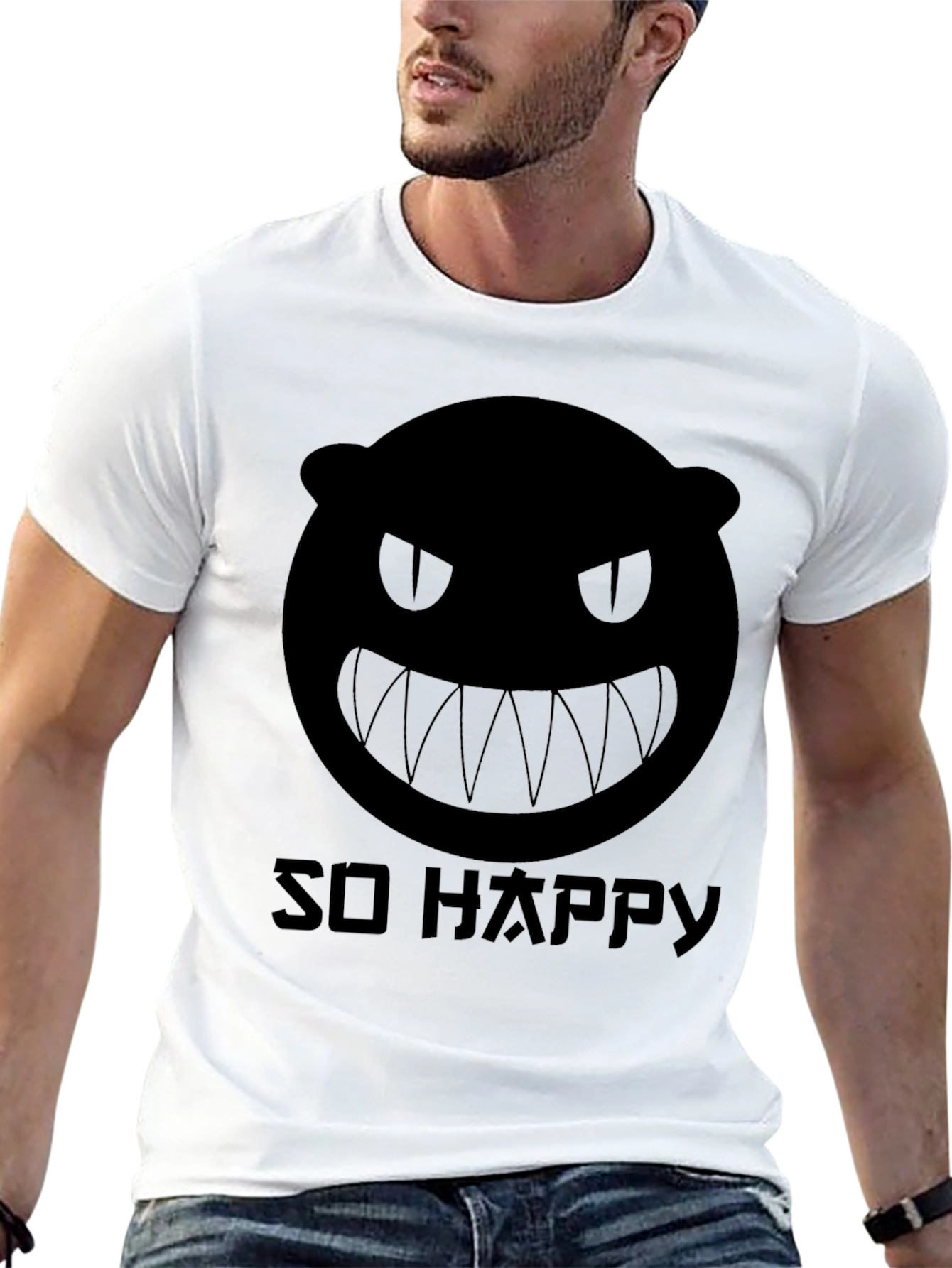 Mens Black Graphic Tee - So Happy Monster