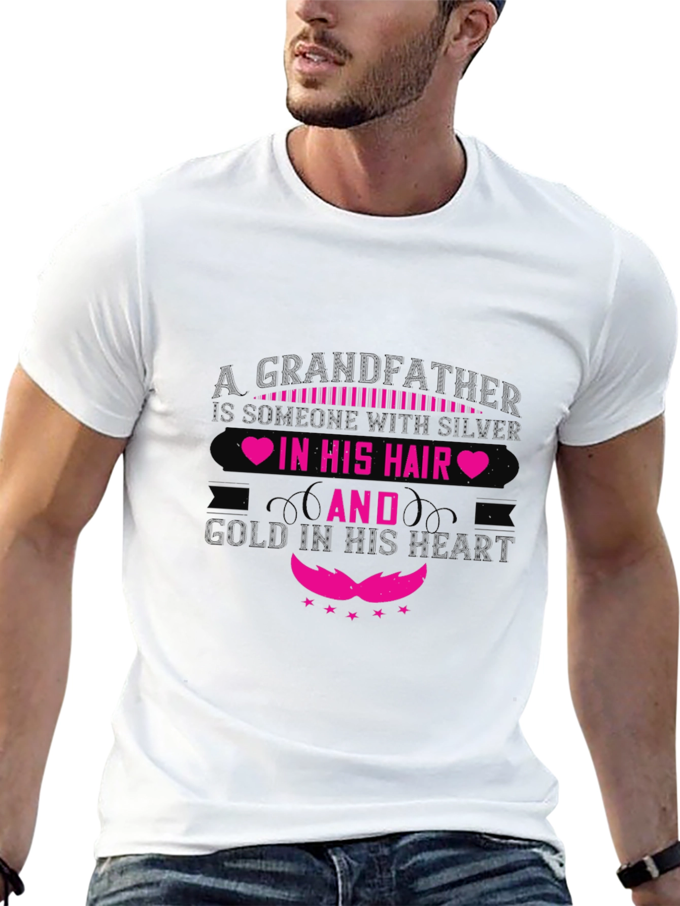 Grandfather Silver Hair Gold Heart T-Shirt
