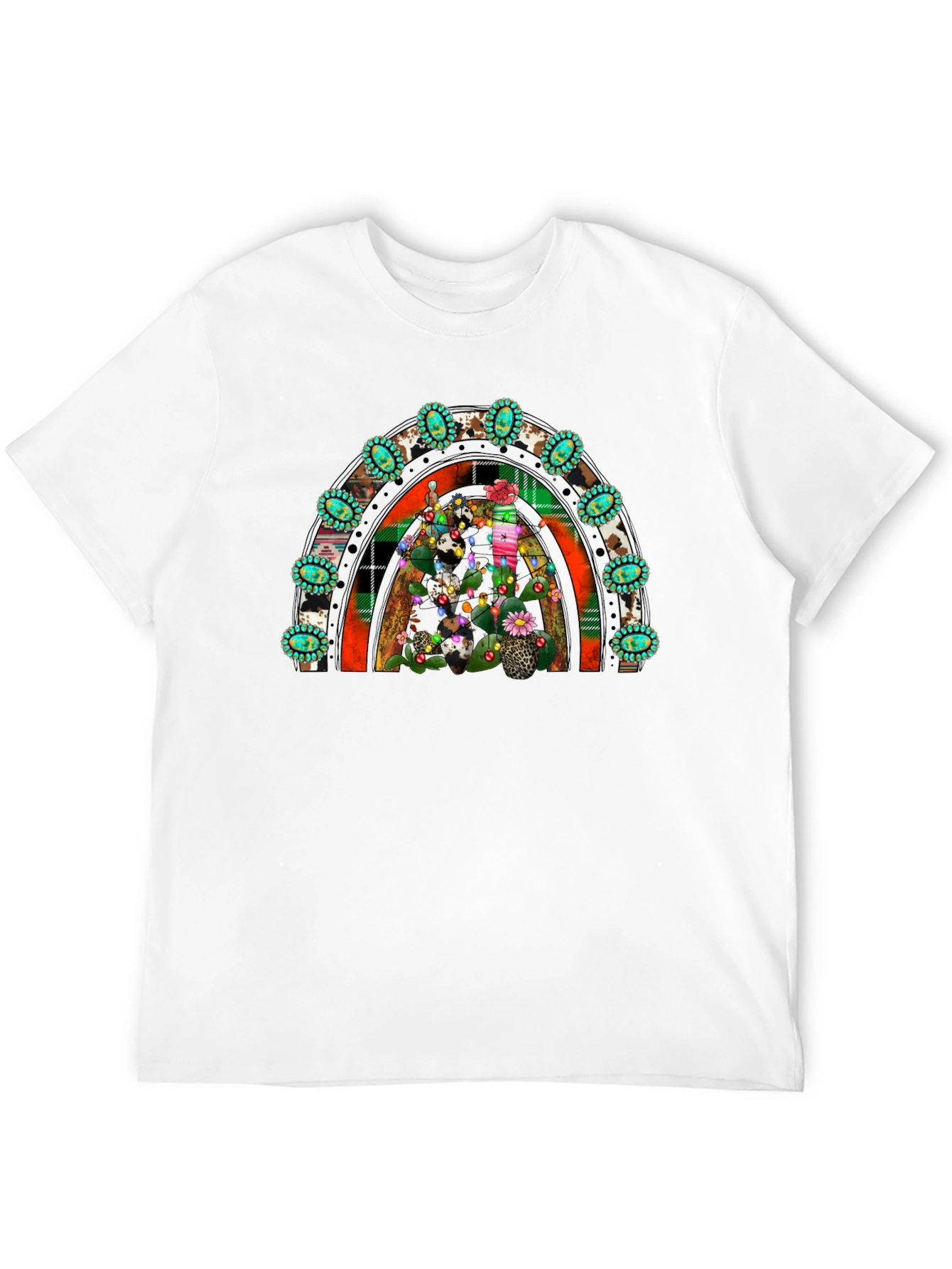 Festive Cactus Rainbow T-Shirt - Western Holiday Tee