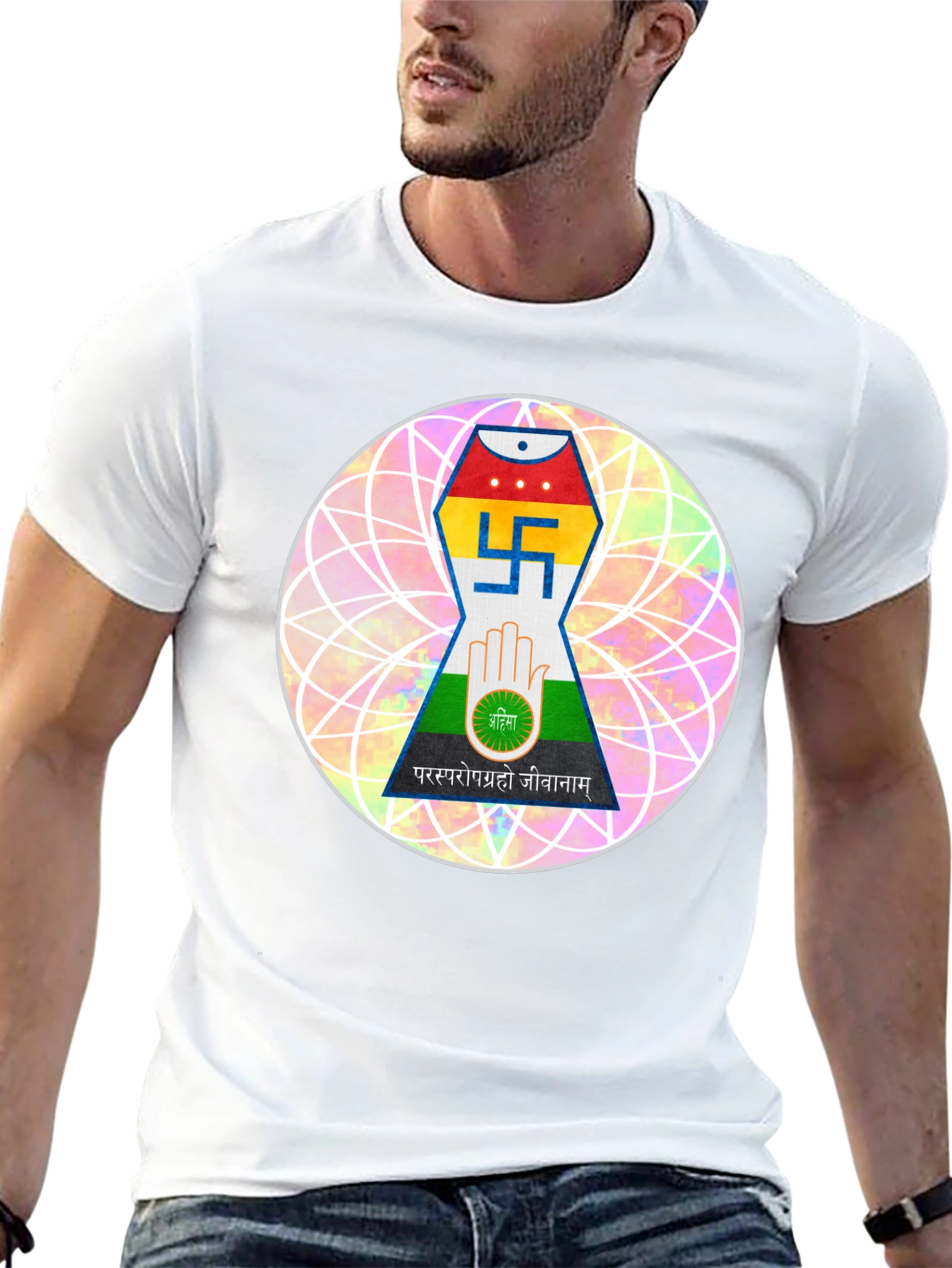 Jain Symbol T-Shirt - Black Cotton Graphic Tee