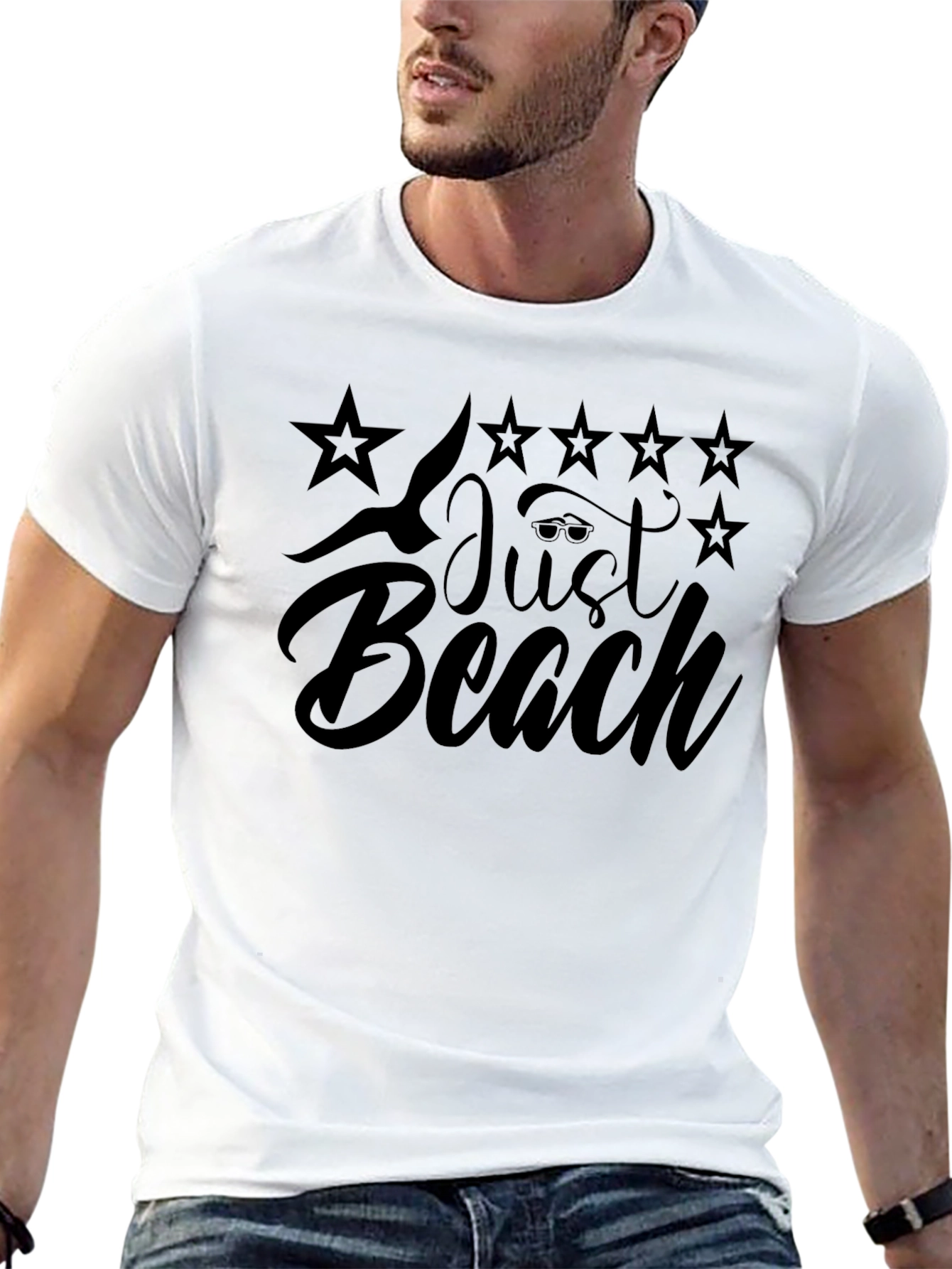 Just Beach Black T-Shirt - Relaxed Summer Vibes
