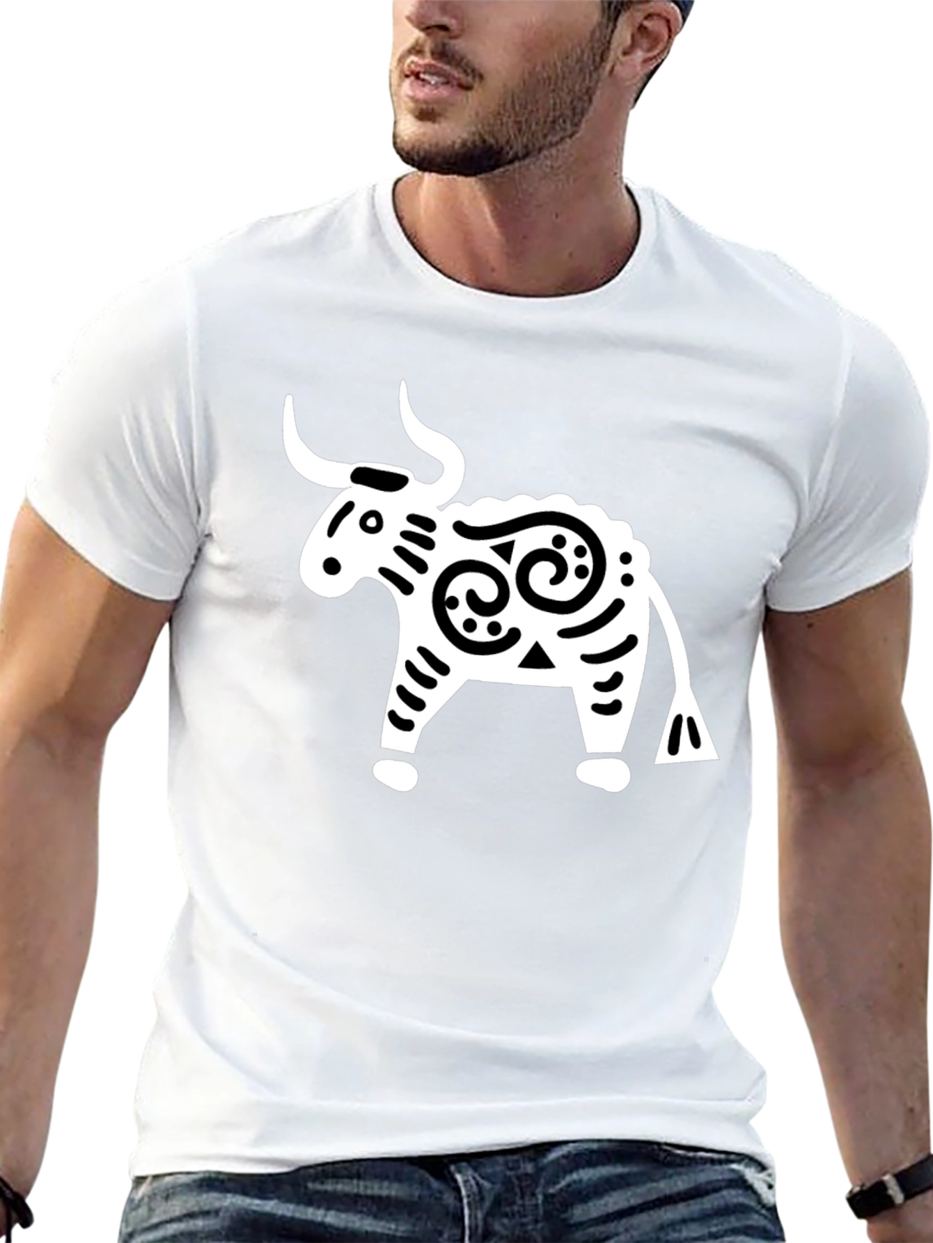 Stylized Bull Graphic Tee - Black