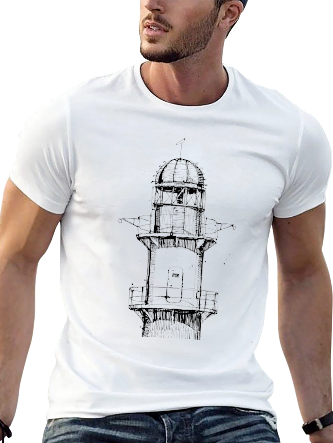 Lighthouse Graphic Print Black T-Shirt