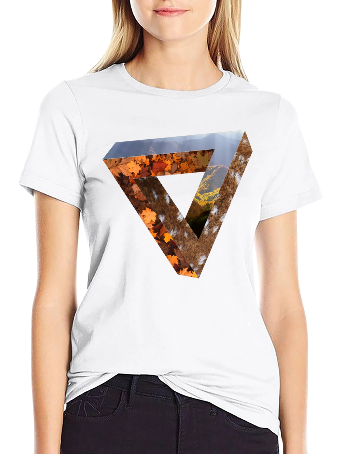 Nature Triangle Graphic Tee - Unique Optical Illusion Print