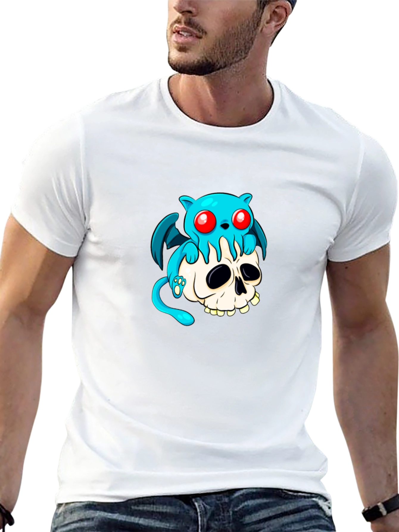 Skull and Blue Monster Graphic Tee