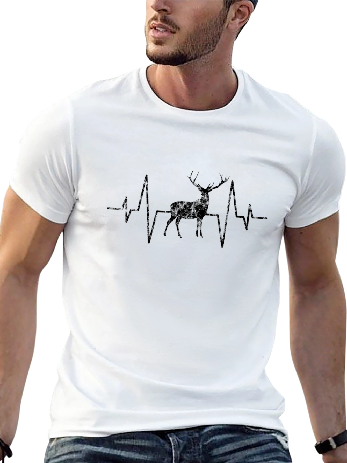 Deer Heartbeat Graphic Tee - Black Cotton T-Shirt