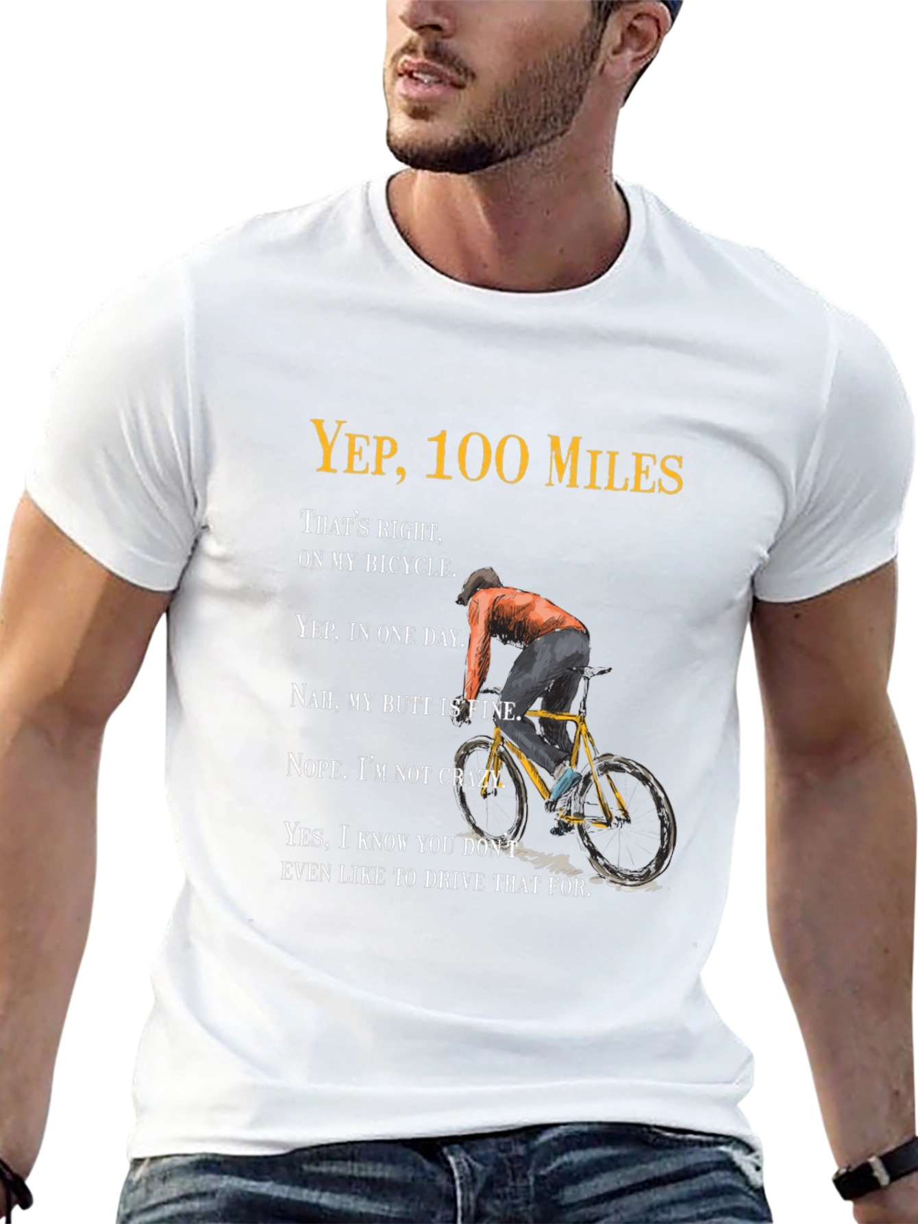 100 Miles Bicycle Graphic T-Shirt - Funny Cycling Tee