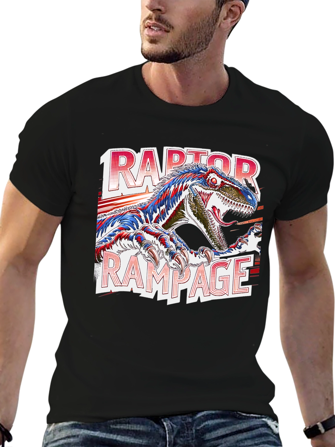 Raptor Rampage Graphic T-Shirt - Dinosaur Design