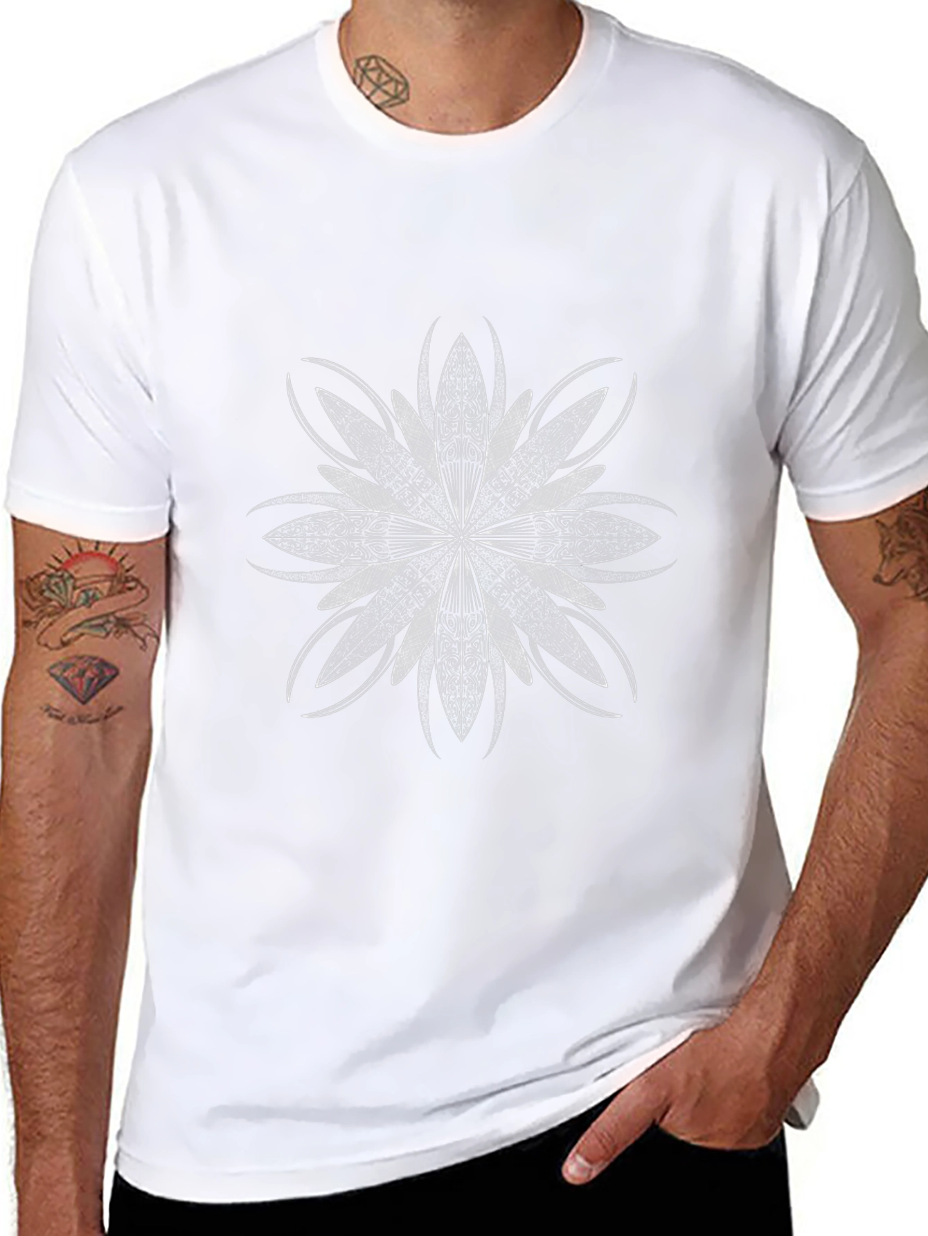 Geometric Floral Print Black T-Shirt