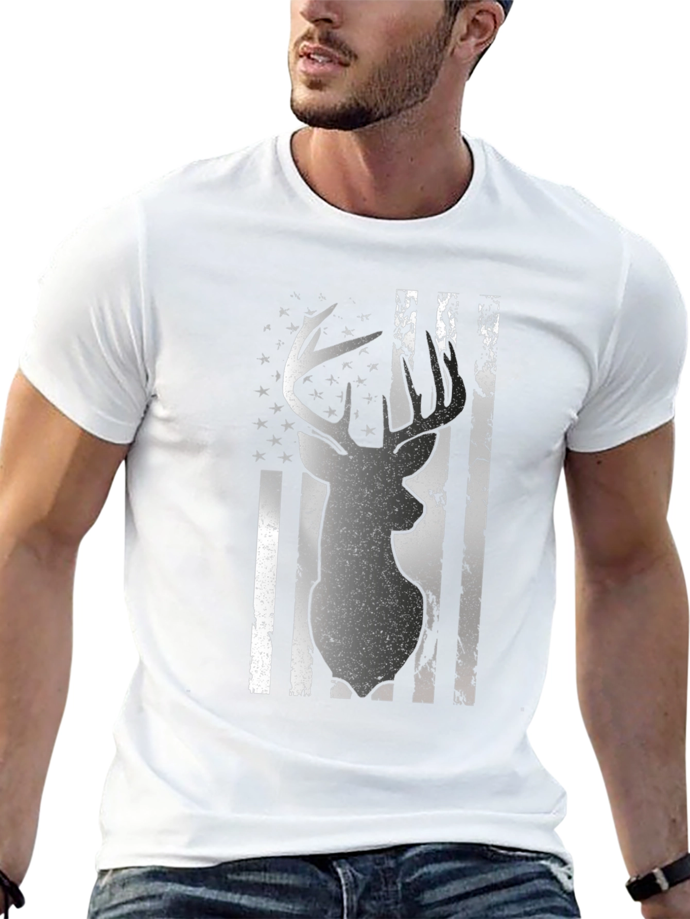 Deer Flag Graphic Tee - Black Casual Shirt