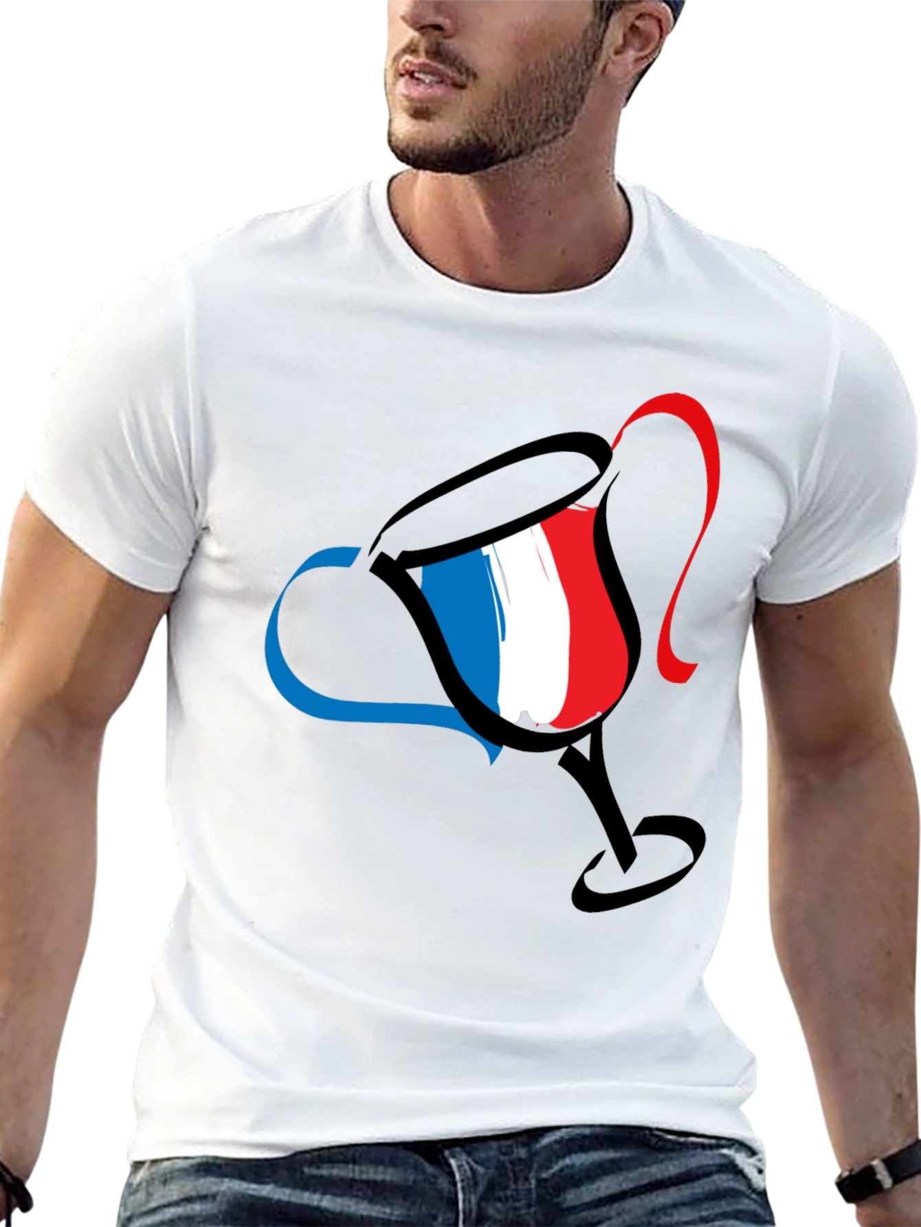 French Flag Wine Glass Graphic T-Shirt