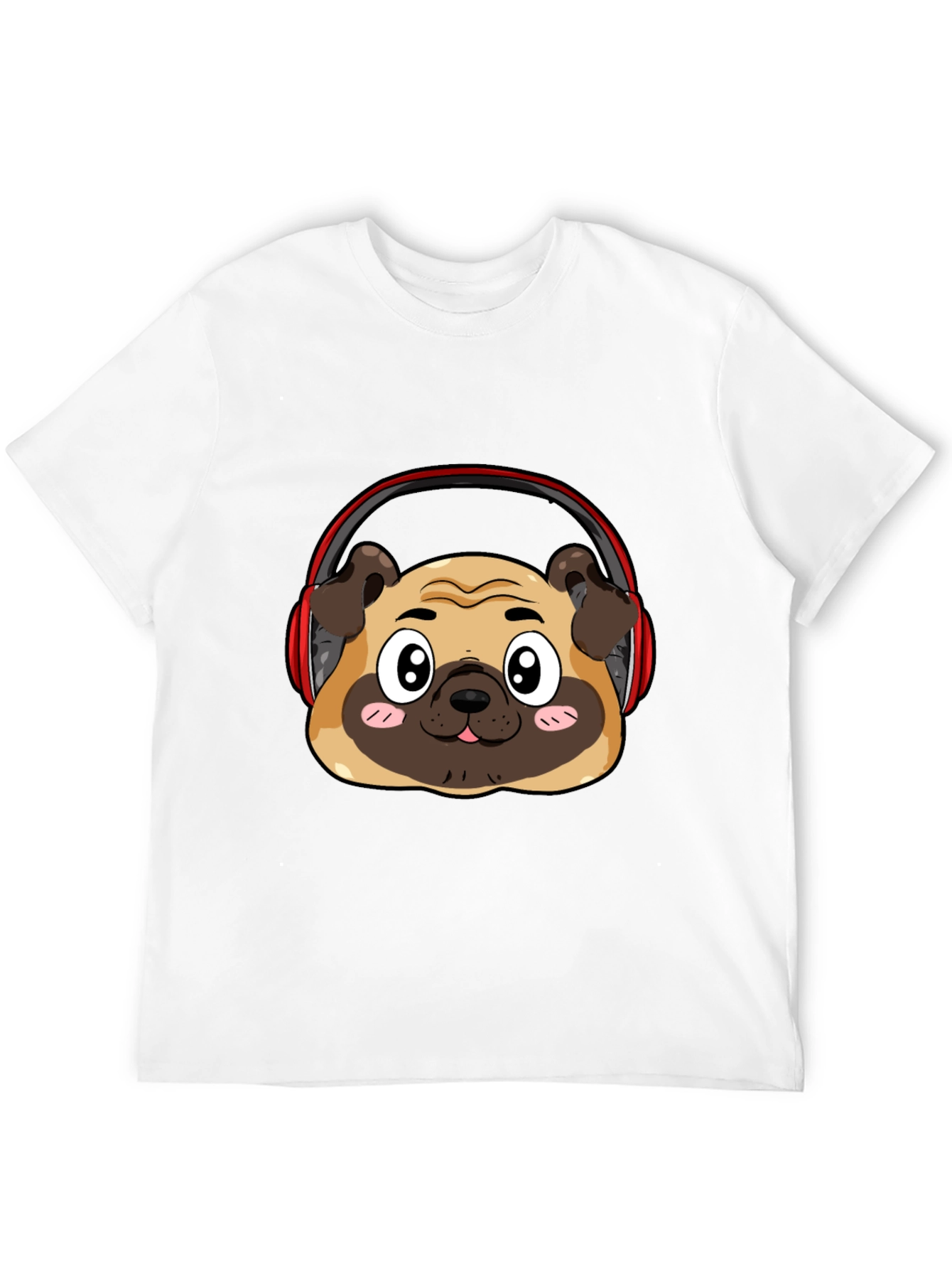 Pug Headphone Graphic Black T-Shirt