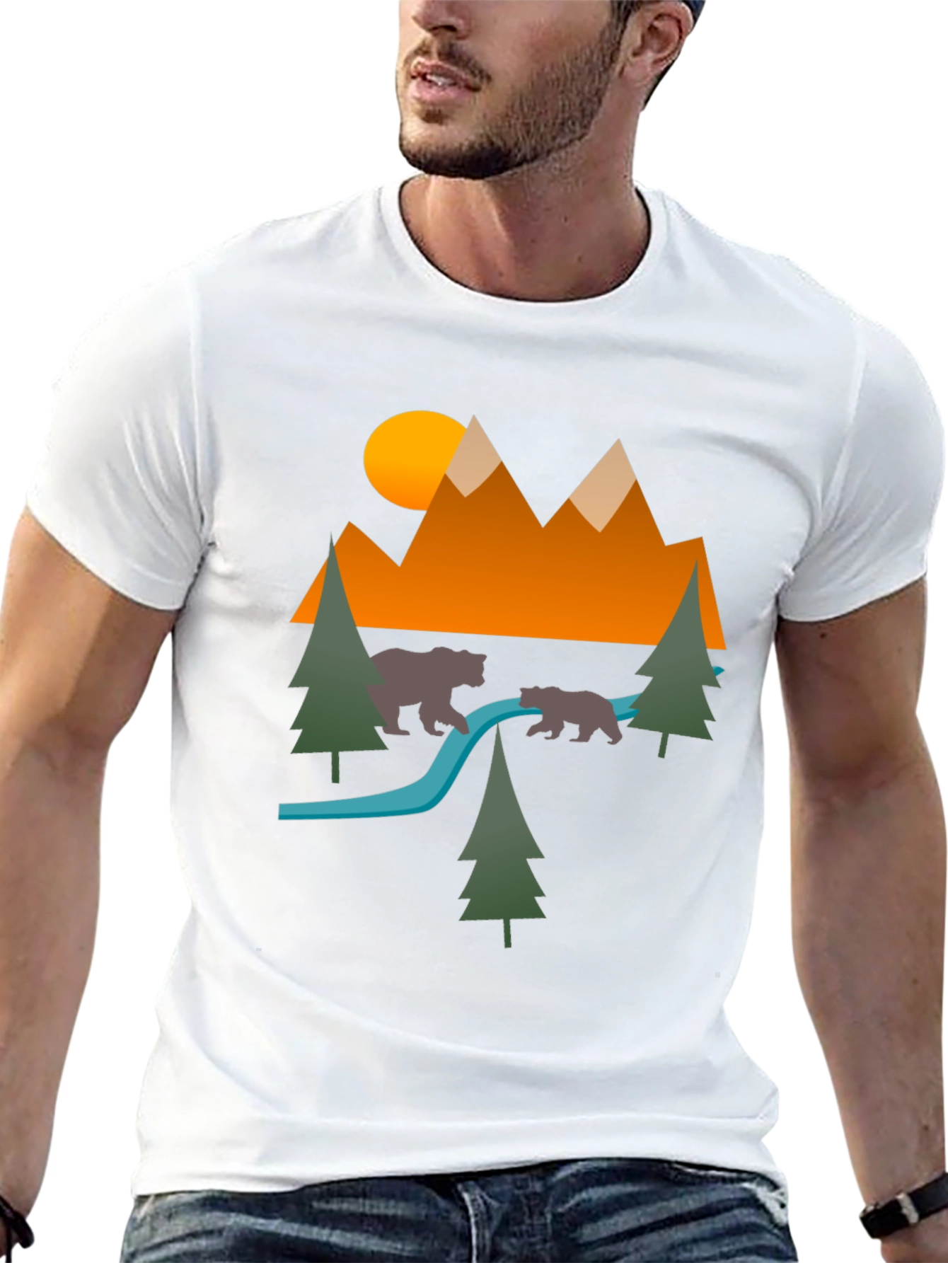 Nature Bear Mountain Graphic Black Tee