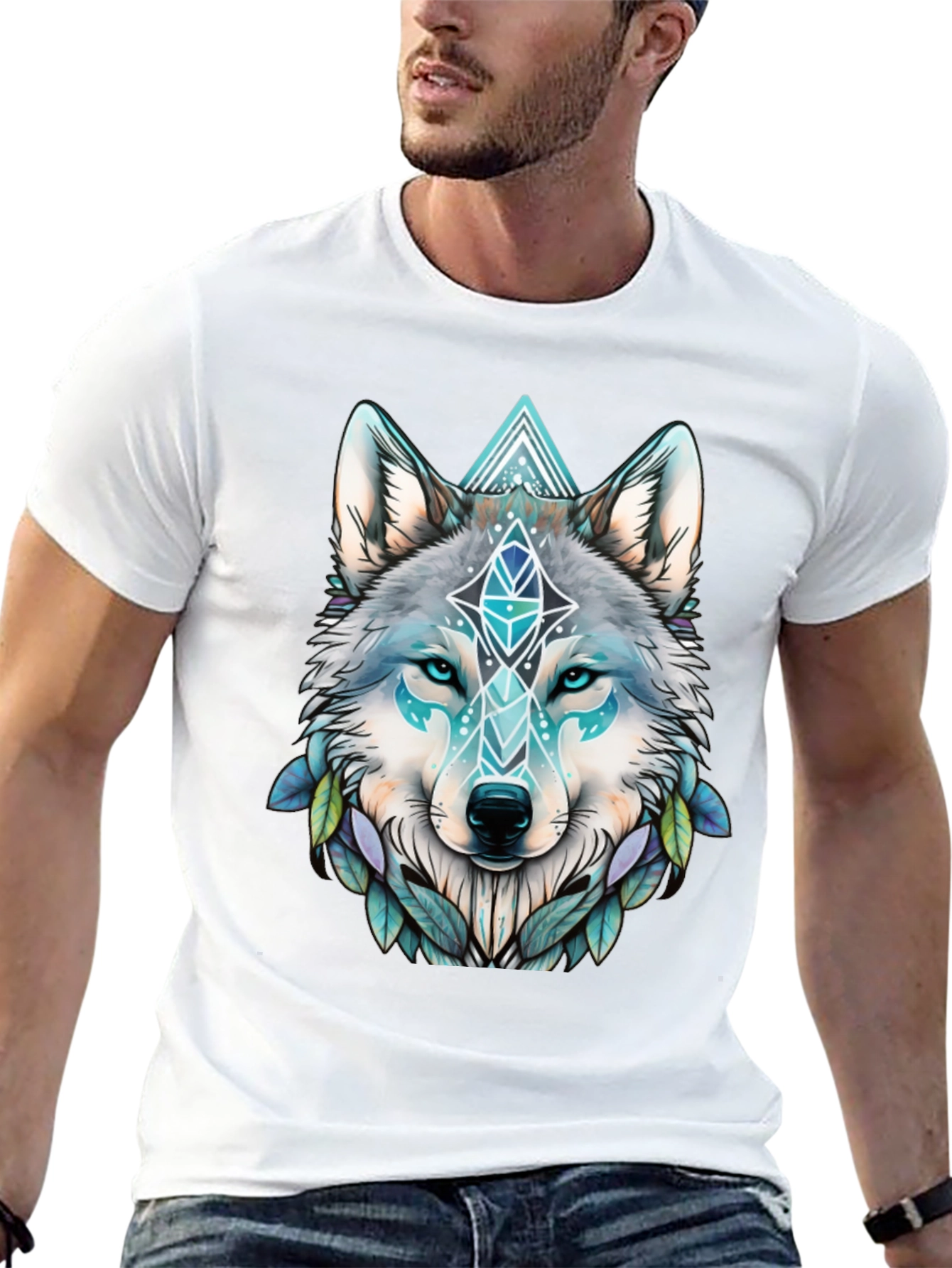 Wolf Graphic Tee - Geometric Design