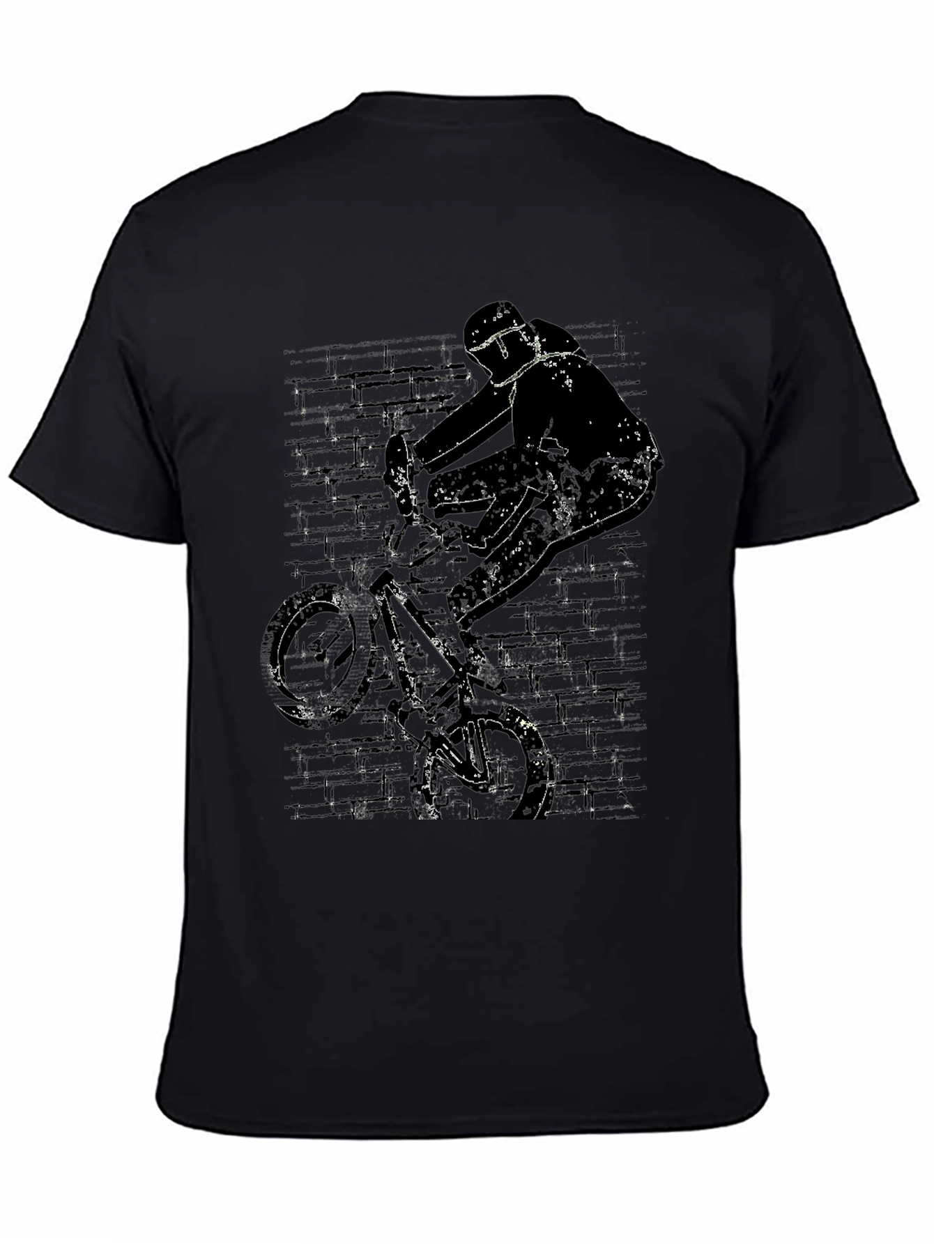 BMX Rider Graphic Tee - Grunge Brick Wall Design