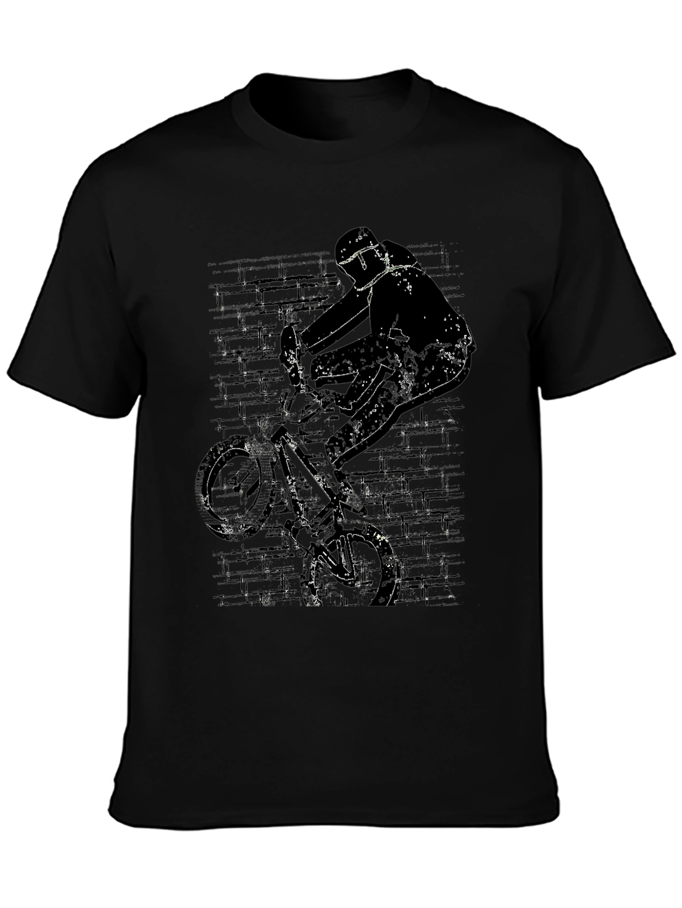 BMX Rider Graphic Tee - Grunge Brick Wall Design