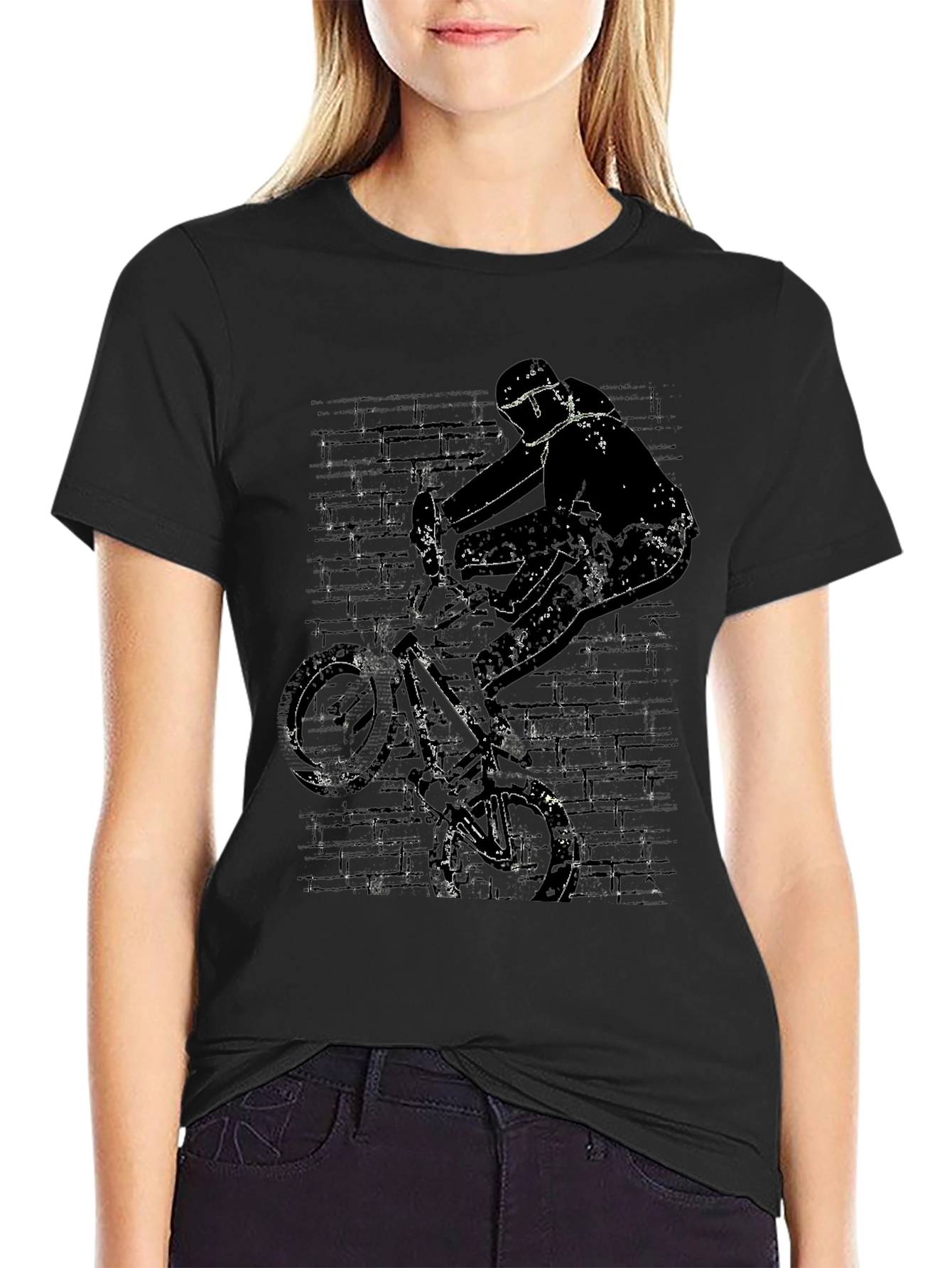 BMX Rider Graphic Tee - Grunge Brick Wall Design