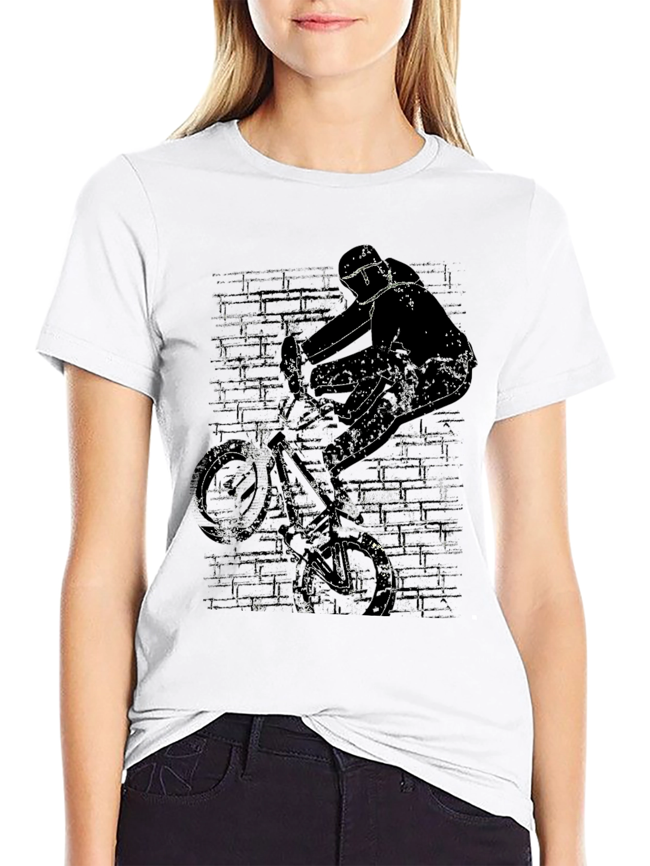 BMX Rider Graphic Tee - Grunge Brick Wall Design