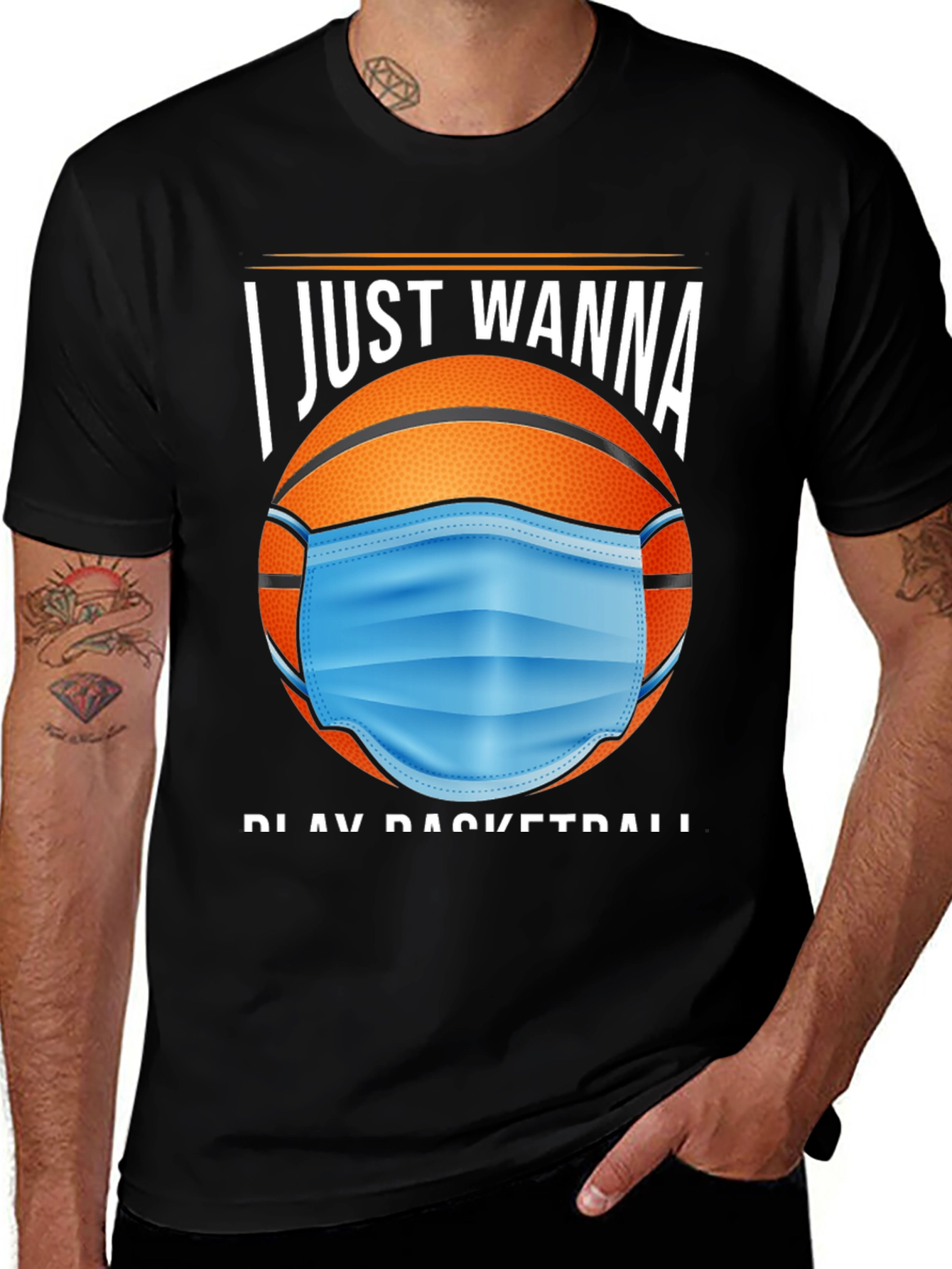 Basketball Mask Graphic Tee - I Just Wanna Play