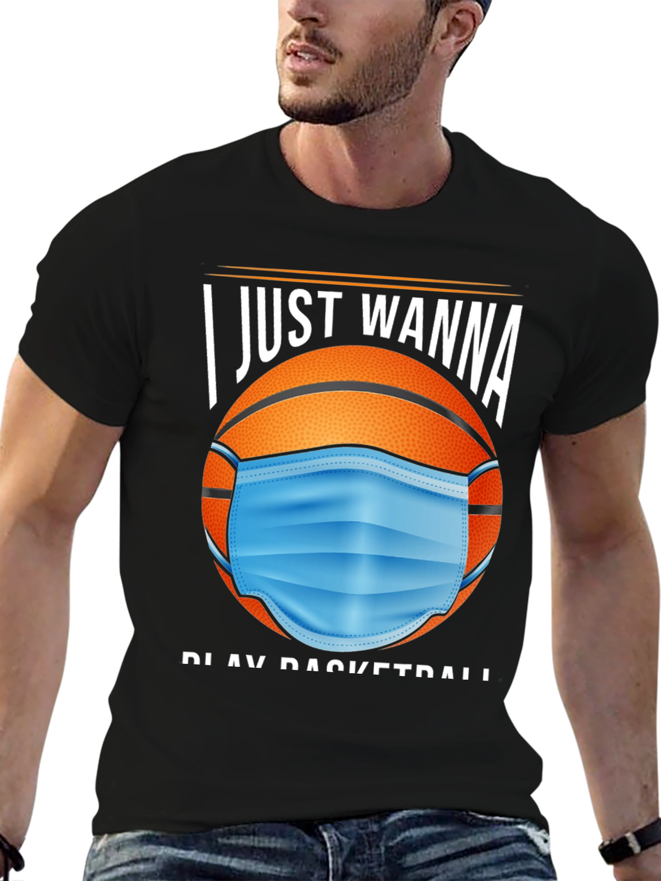 Basketball Mask Graphic Tee - I Just Wanna Play