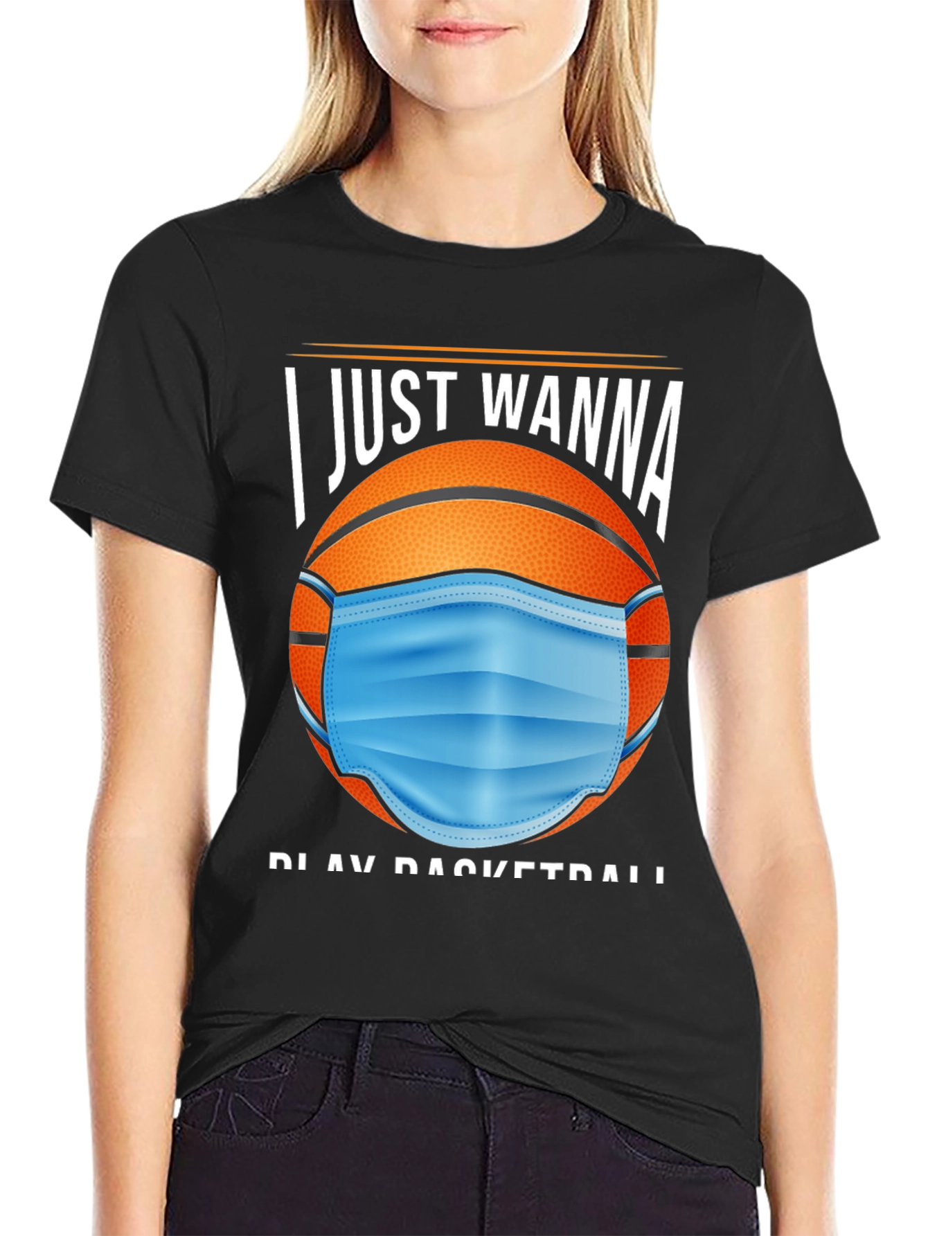 Basketball Mask Graphic Tee - I Just Wanna Play