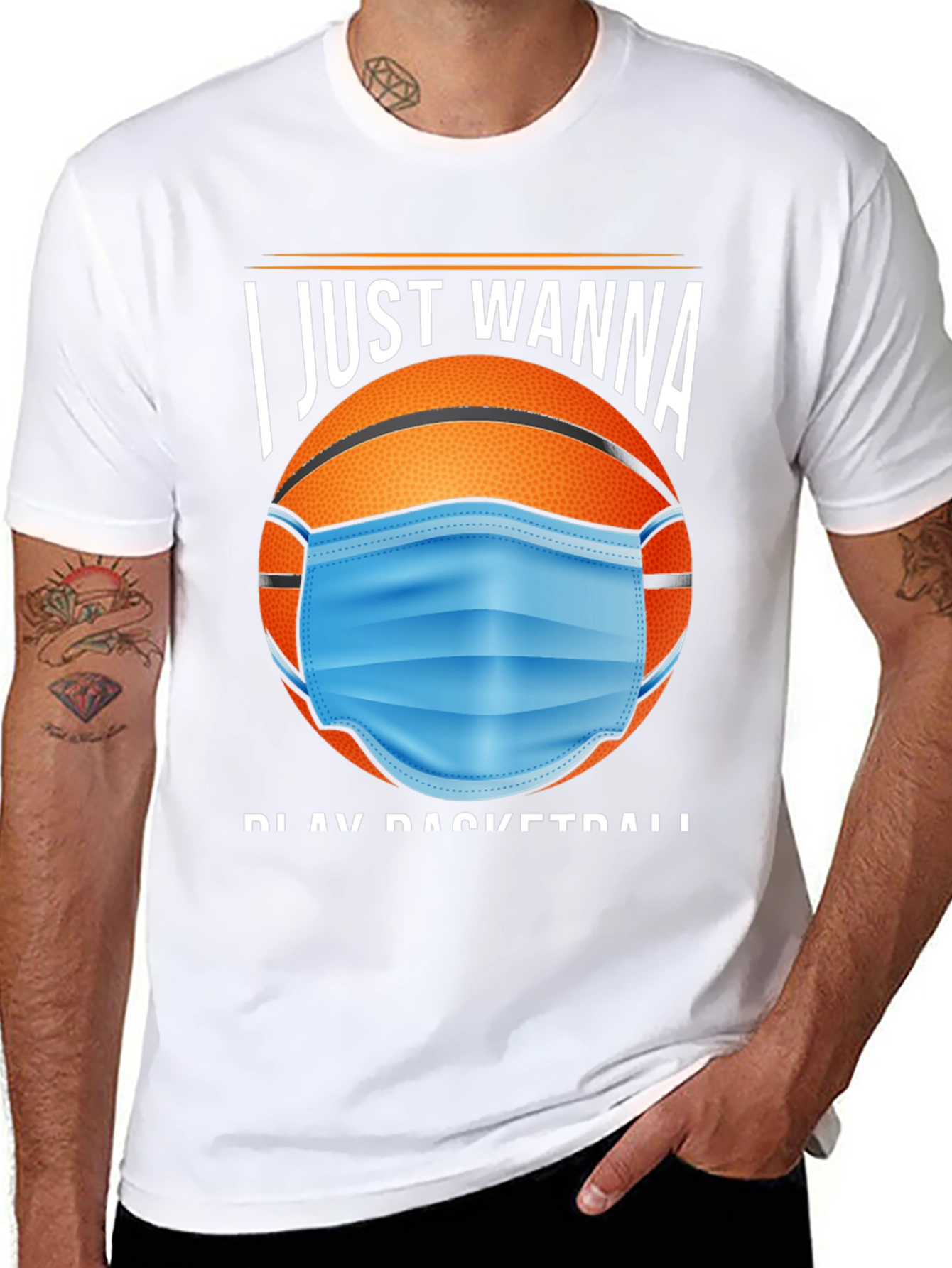 Basketball Mask Graphic Tee - I Just Wanna Play